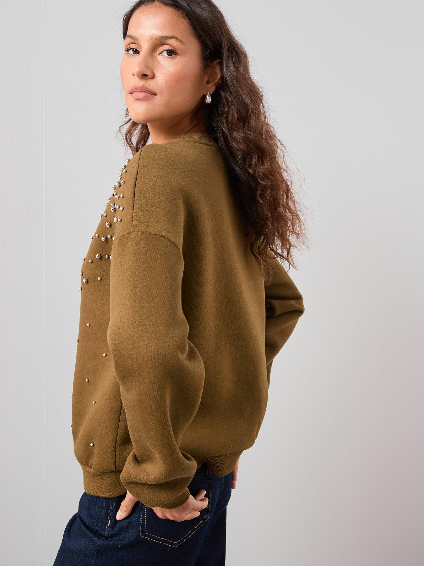 the-very-collection-stud-detail-oversized-sweatshirt-olivestillFront