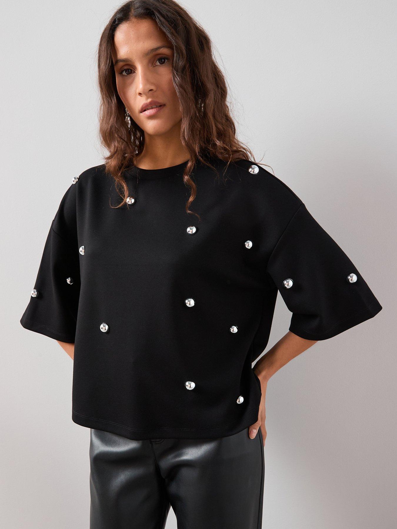 the-very-collection-silver-stud-embellished-oversized-heavyweight-t-shirt-blackfront