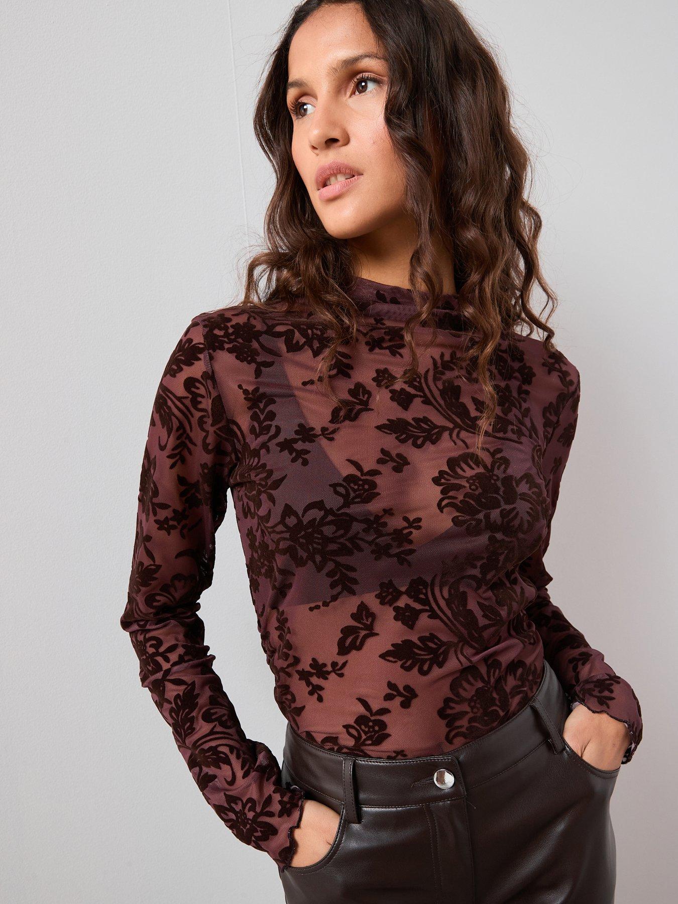 The Very Collection Paisley Devore Top - Brown | Very Ireland