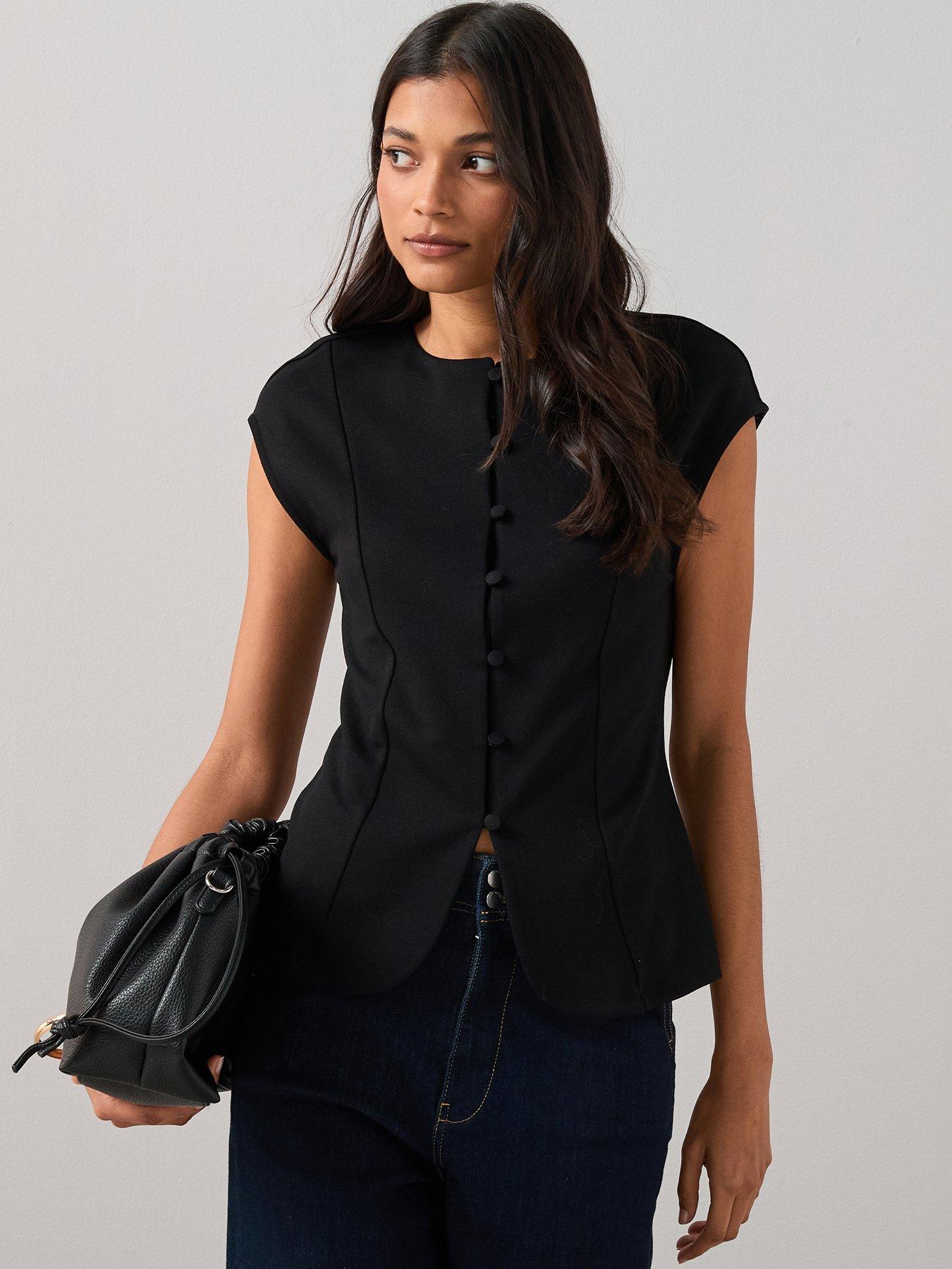 the-very-collection-button-through-short-sleeve-top-black