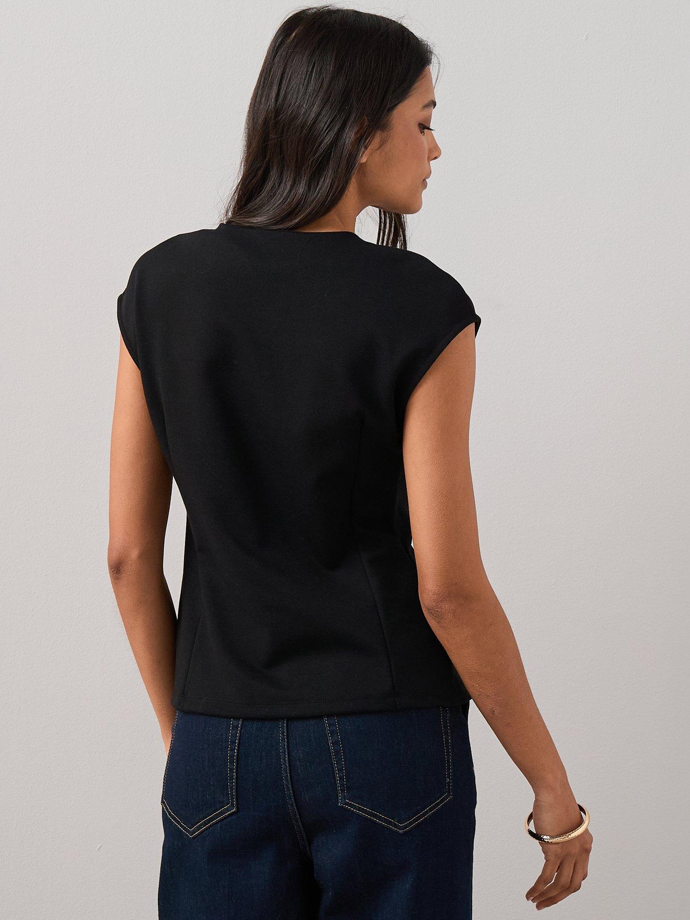 the-very-collection-button-through-short-sleeve-top-blackstillFront