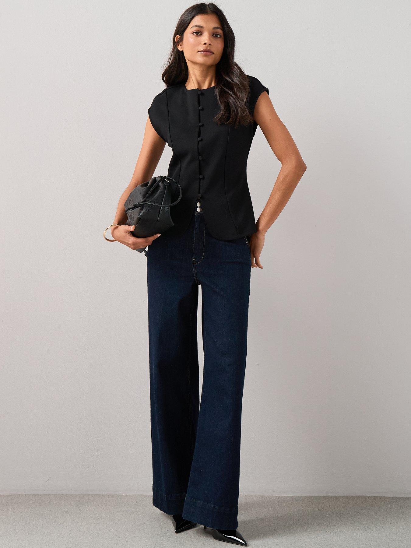 the-very-collection-button-through-short-sleeve-top-blackback