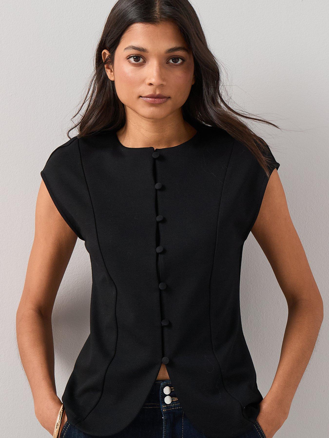 the-very-collection-button-through-short-sleeve-top-blackoutfit
