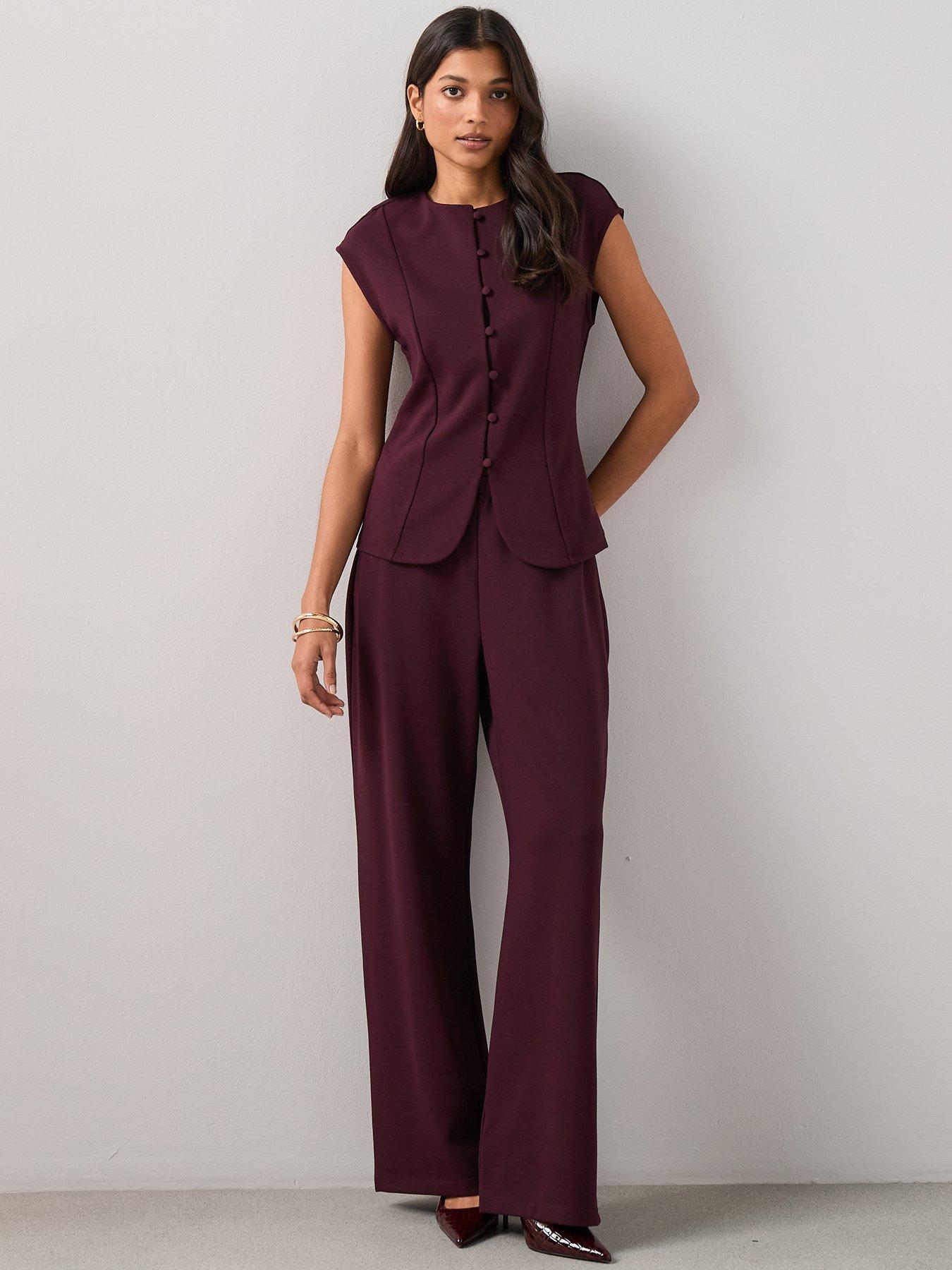 The Very Collection Button Through Short Sleeve Top Co-Ord - Red