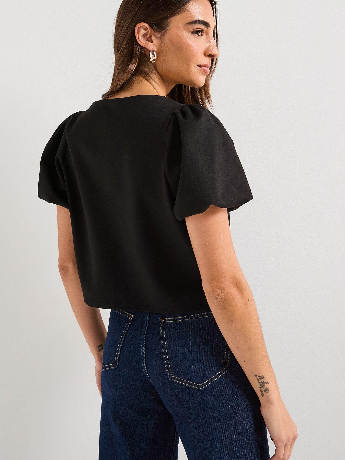 the-very-collection-puff-sleeve-button-up-topnbsp--blackstillFront