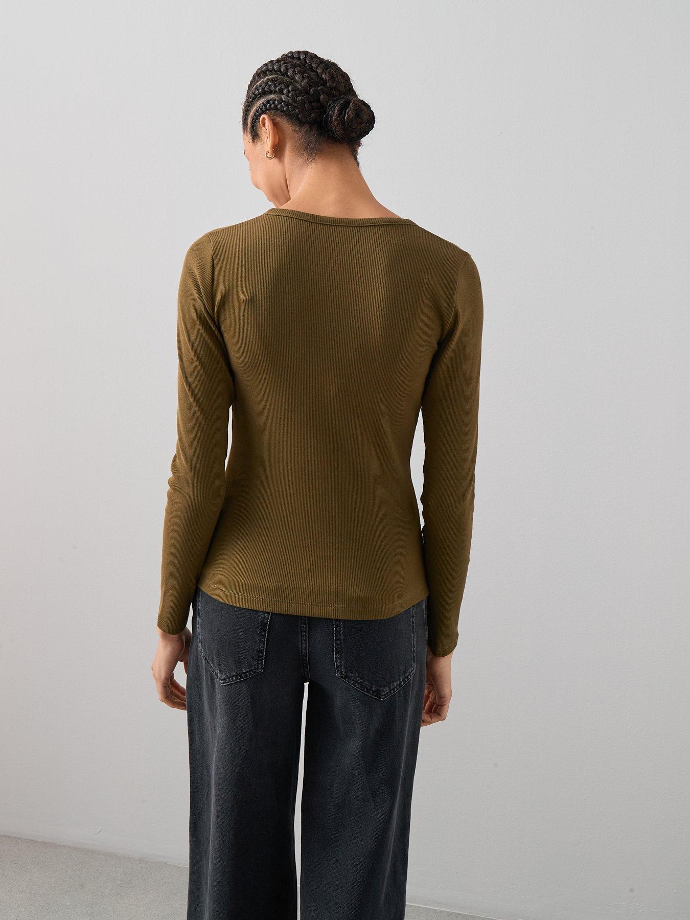 Image 2 of 6 of The Very Collection Button Up Rib Long Sleeve Top - Green