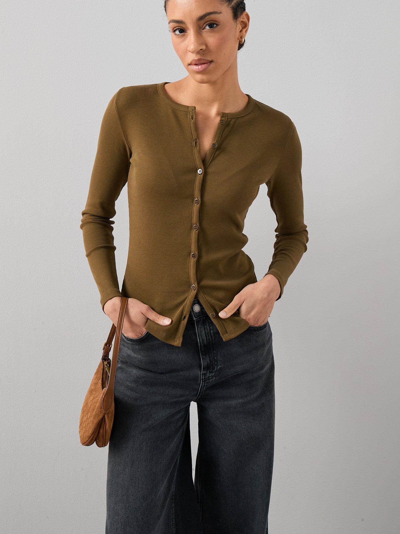 Image 4 of 6 of The Very Collection Button Up Rib Long Sleeve Top - Green