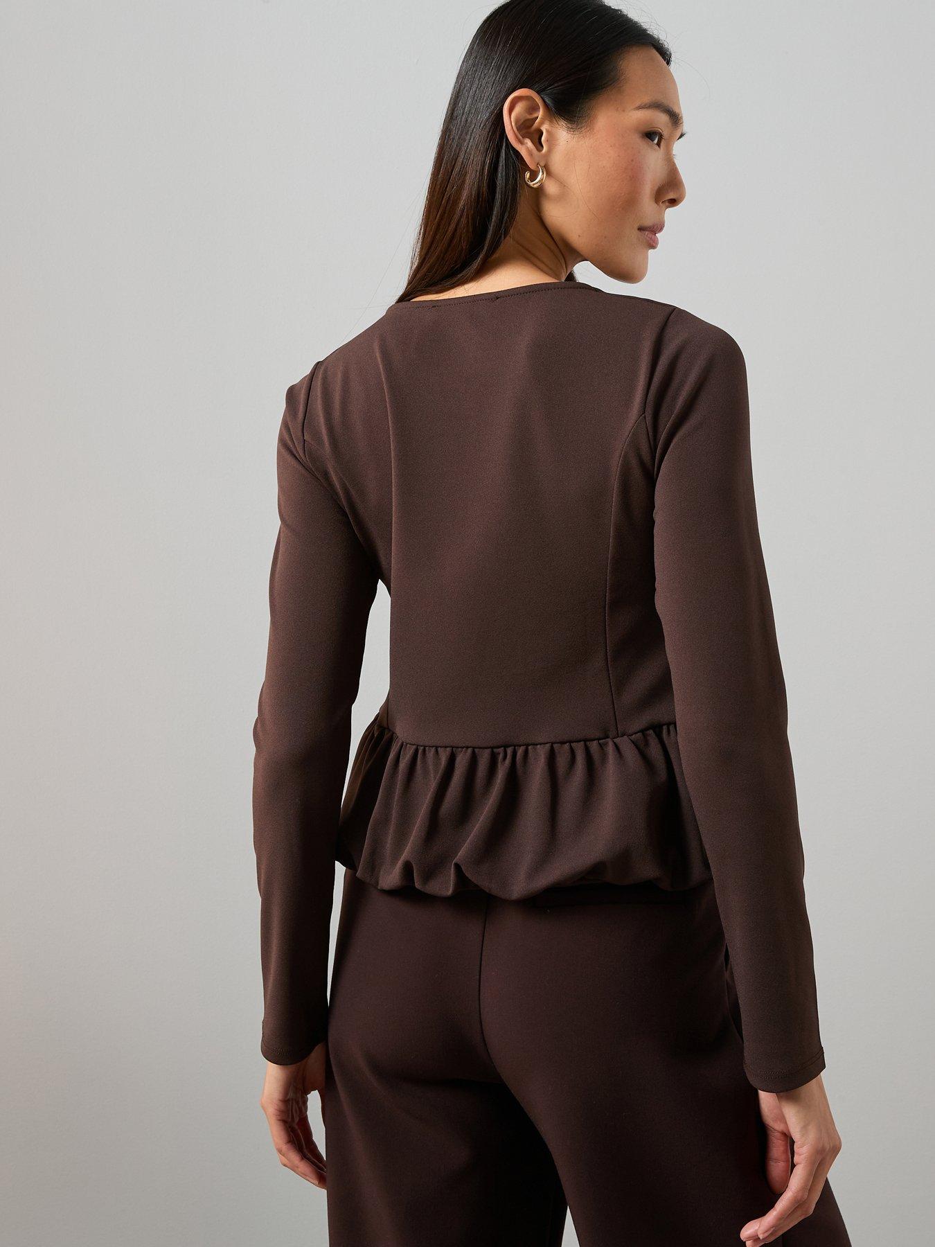 the-very-collection-peplum-button-up-top-brownstillFront
