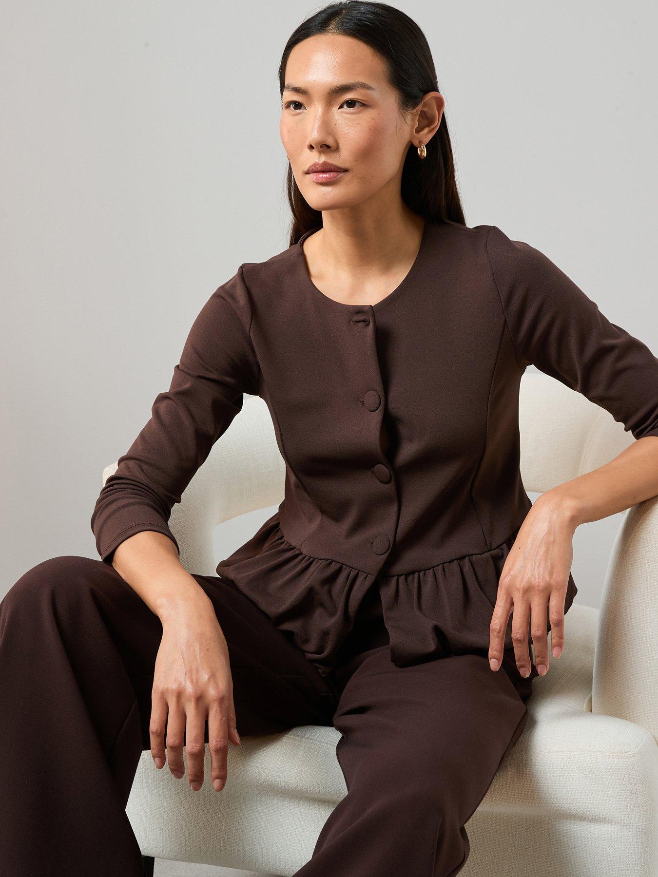 the-very-collection-peplum-button-up-top-brownoutfit