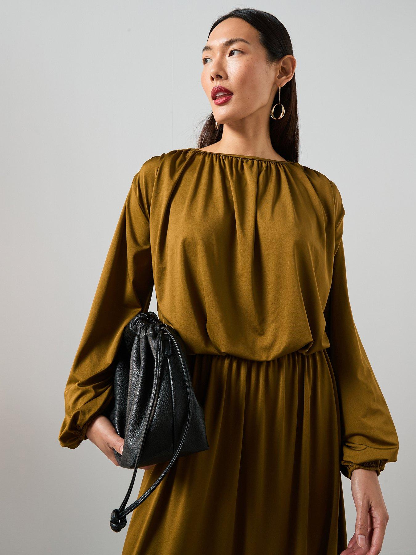 the-very-collection-ruched-volume-sleeve-bubble-hem-top-co-ord-greenfront