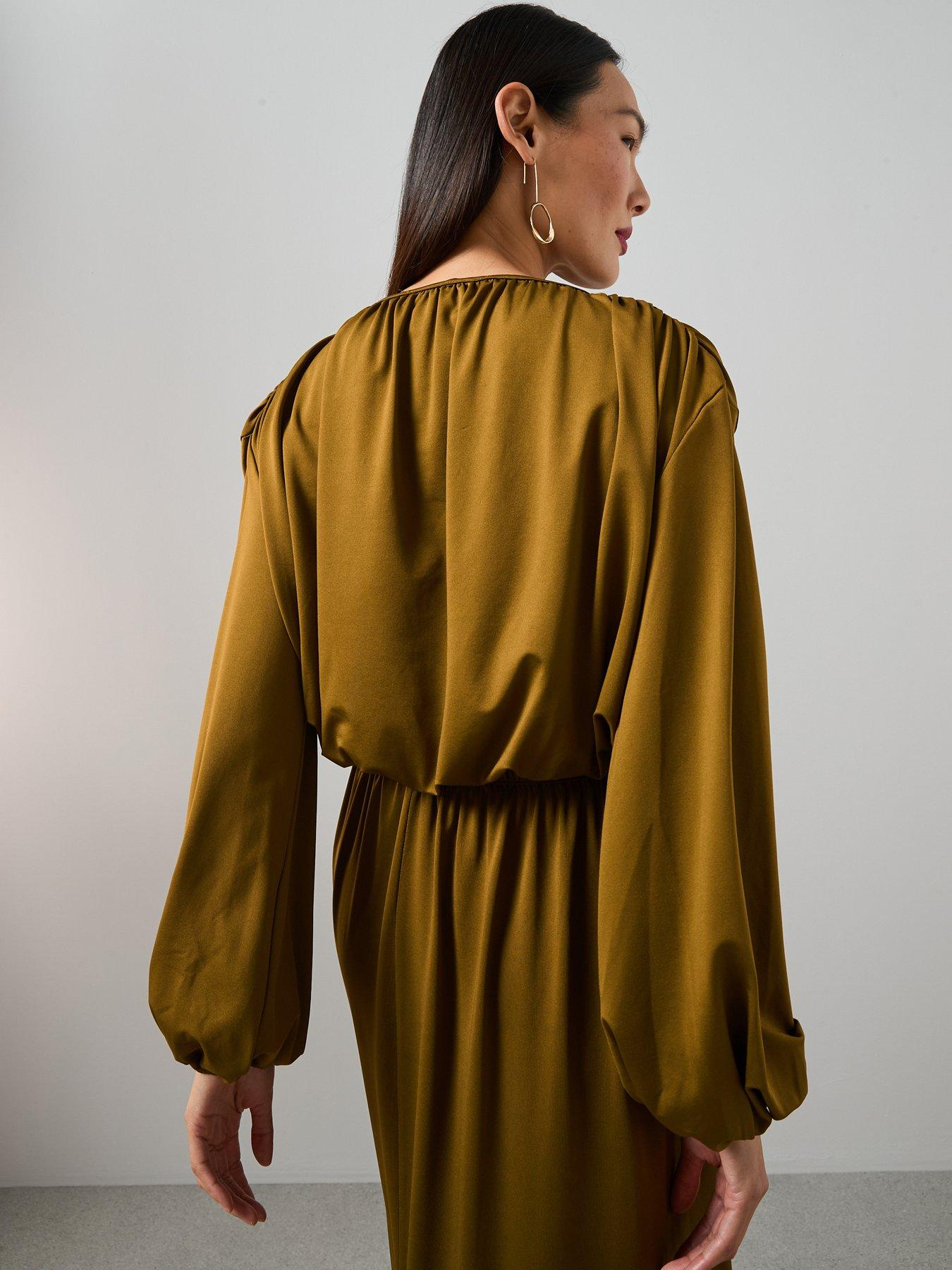the-very-collection-ruched-volume-sleeve-bubble-hem-top-co-ord-greenstillFront