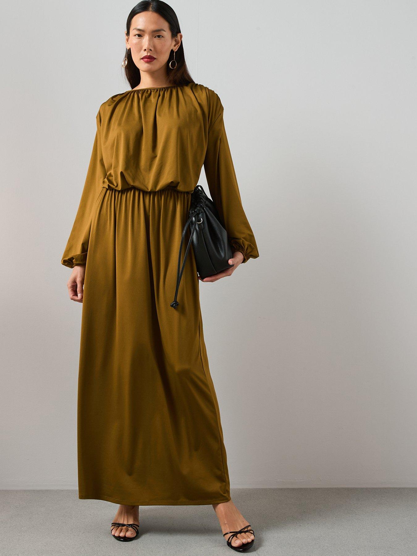 the-very-collection-ruched-volume-sleeve-bubble-hem-top-co-ord-greenback