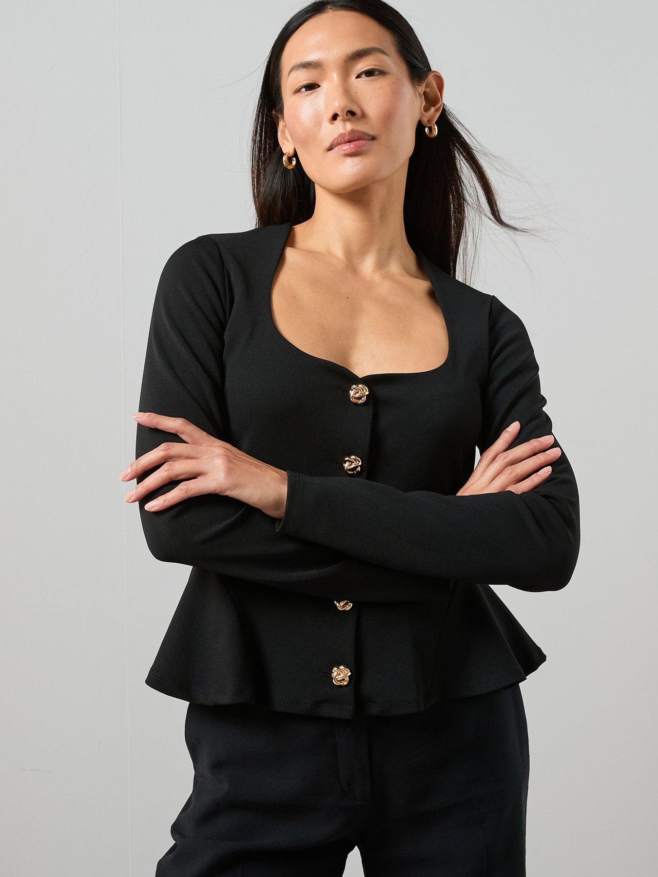 Image 5 of 7 of The Very Collection Square Neck Button Up Top - Black