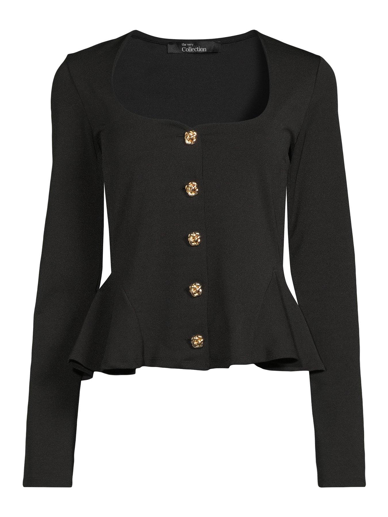 Image 7 of 7 of The Very Collection Square Neck Button Up Top - Black