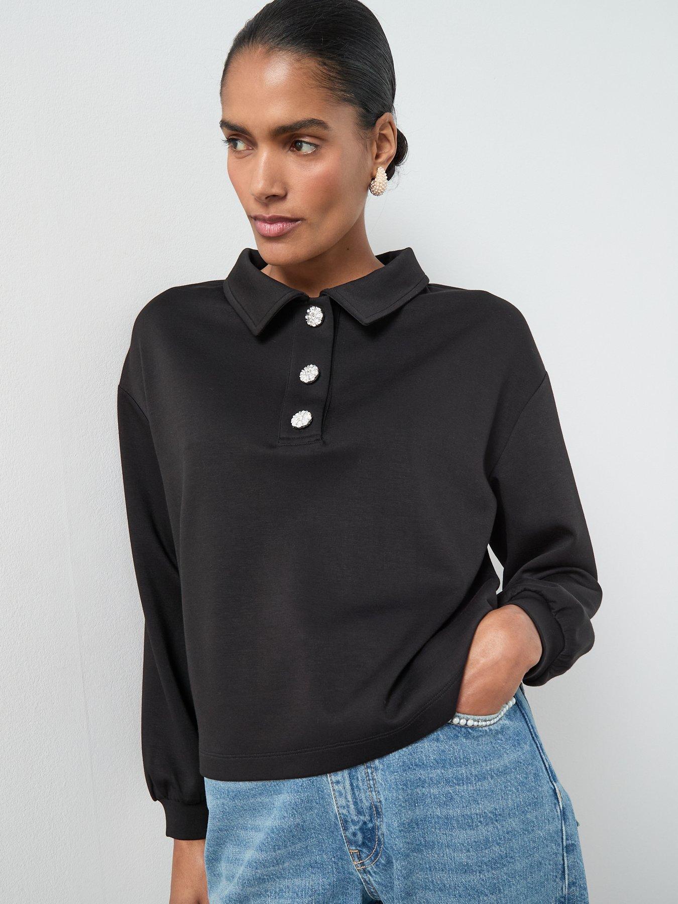 the-very-collection-diamante-button-collar-detail-sweatshirt-blackdetail