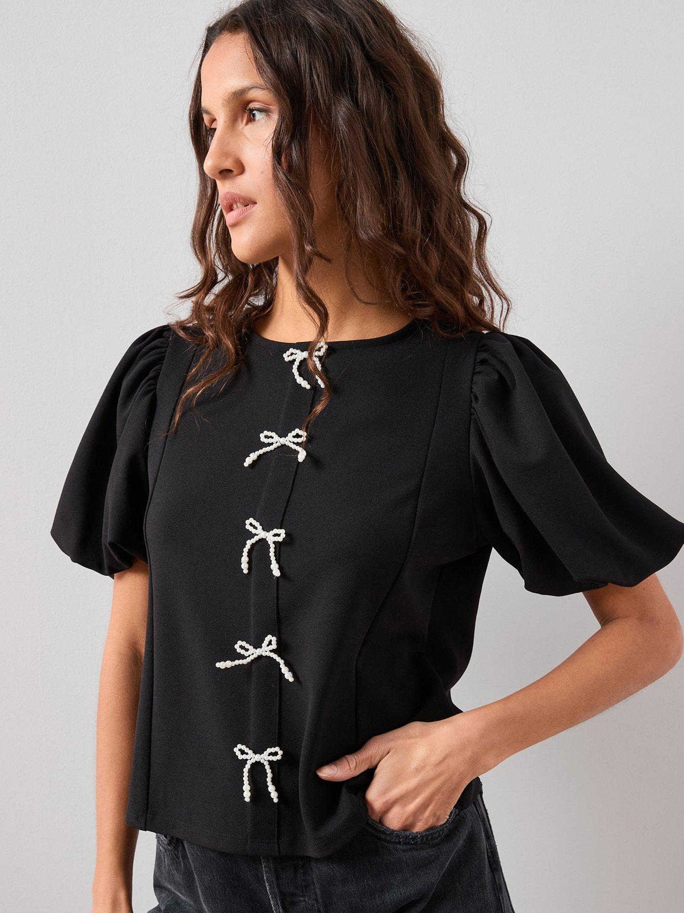 the-very-collection-diamante-bow-puff-sleeve-top-multi
