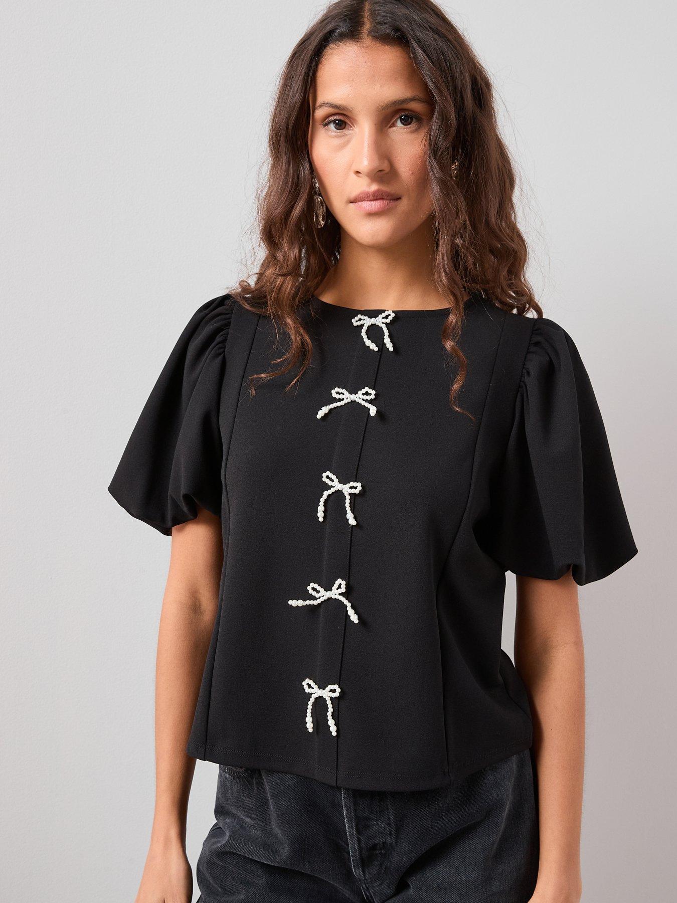 the-very-collection-diamante-bow-puff-sleeve-top-multidetail
