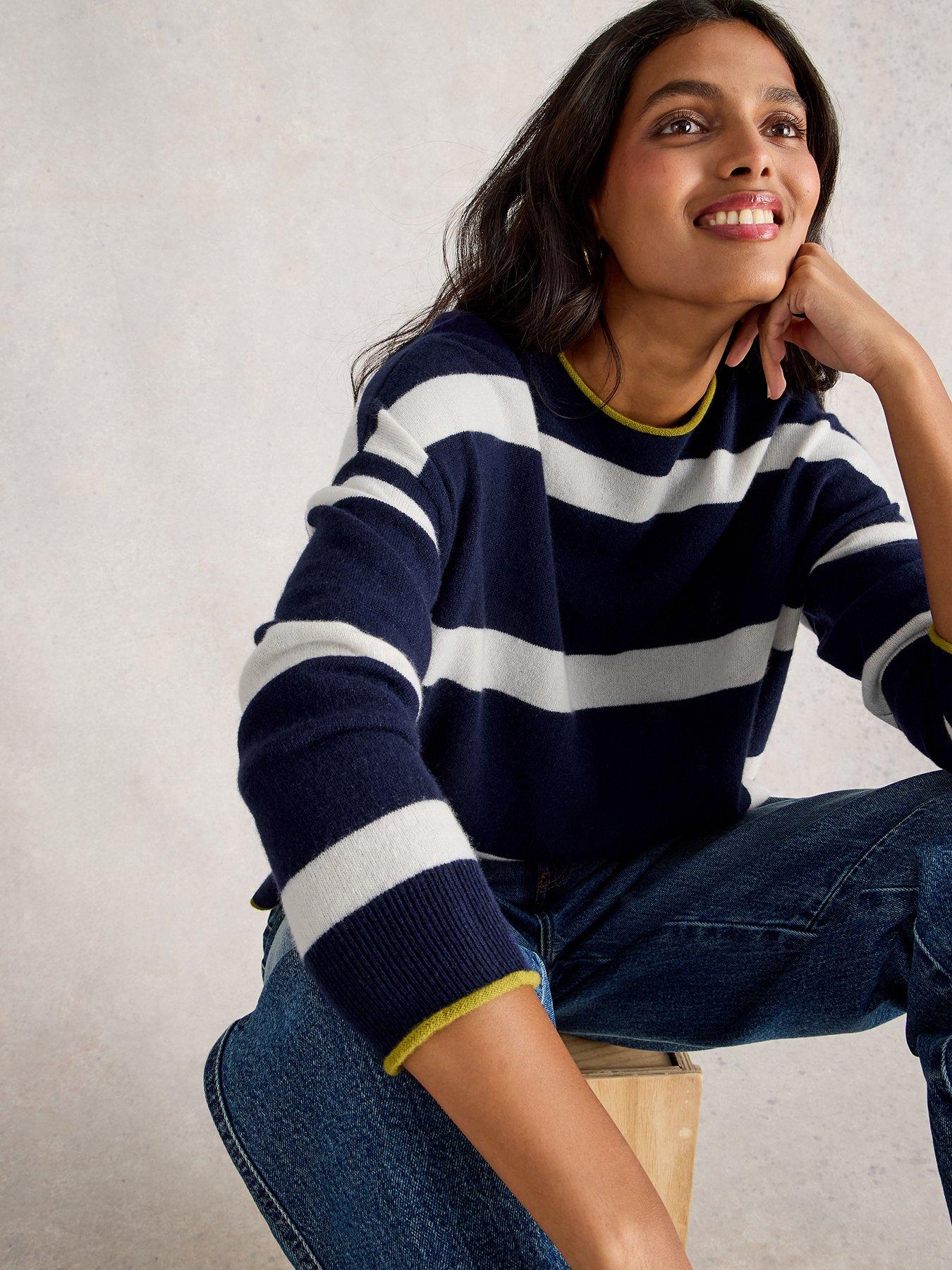 White Stuff Kitty Stripe Cashmere Jumper - Blue