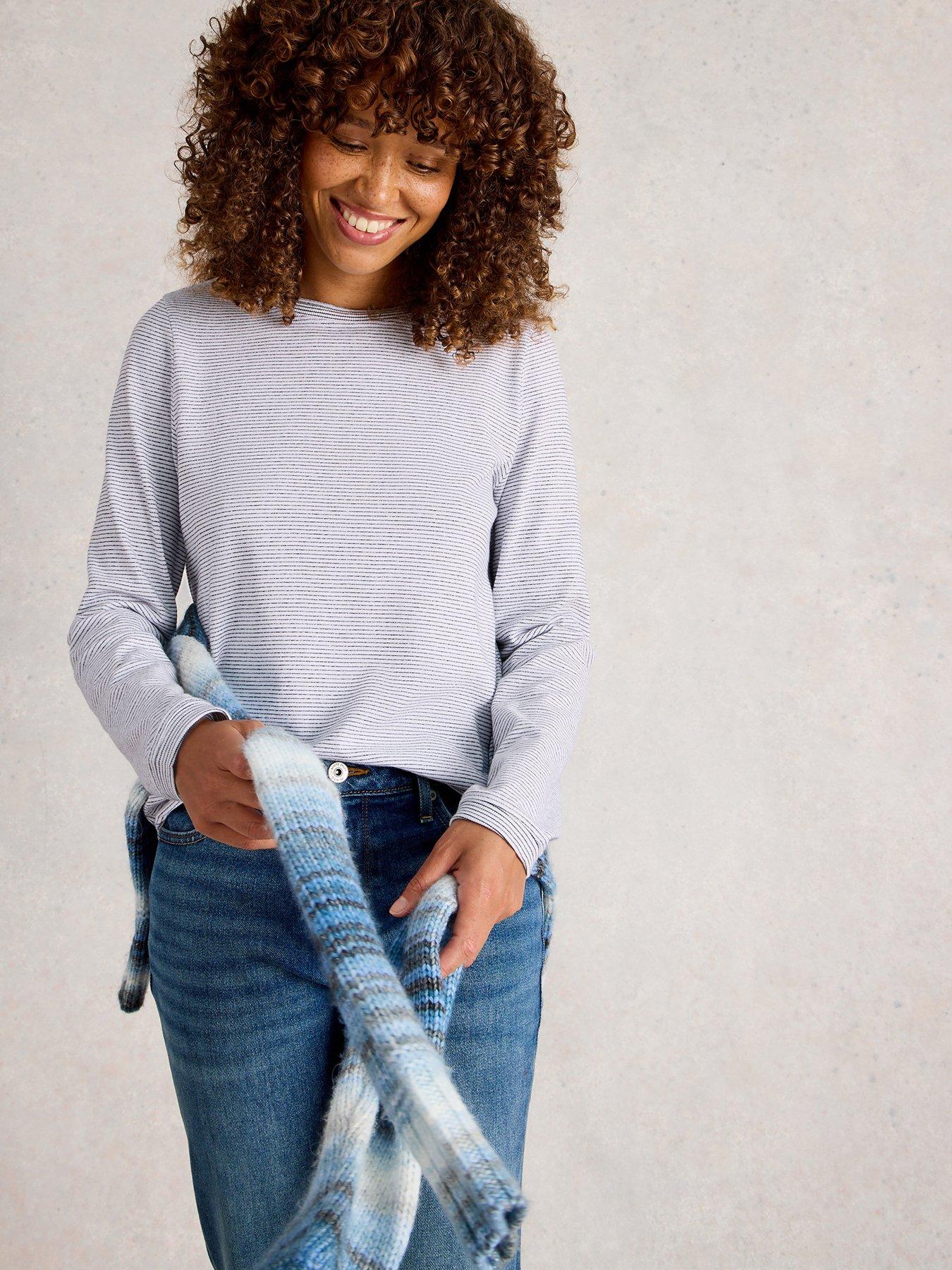 White Stuff Clara Long Sleeve Sparkle Tee - Beige