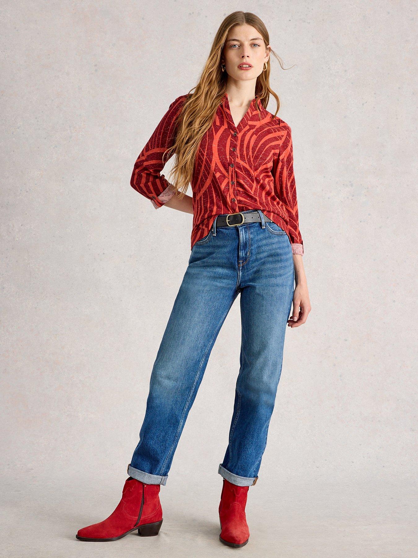 Image 3 of 6 of White Stuff Annie Printed Sparkle Shirt - Red