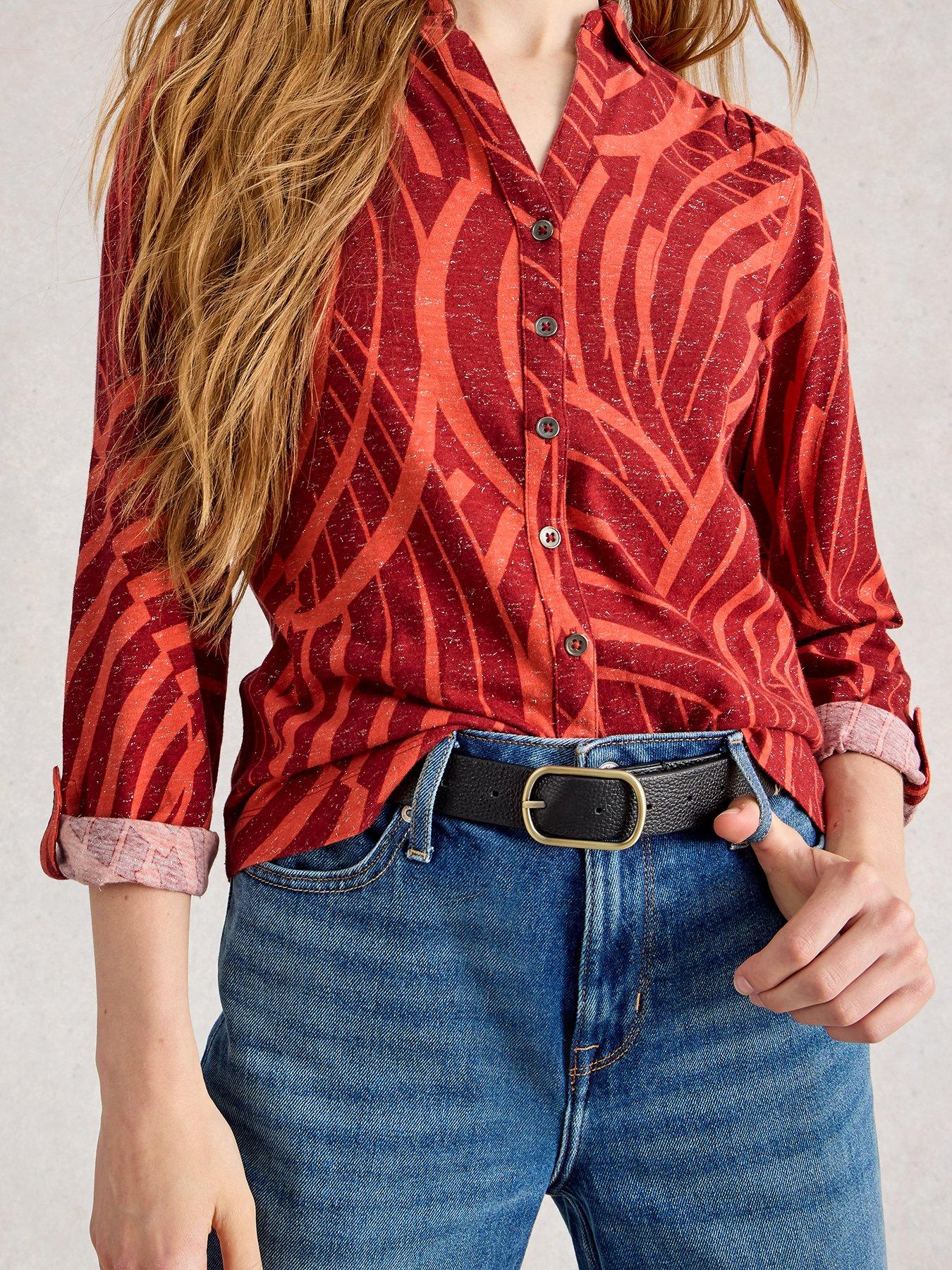 Image 4 of 6 of White Stuff Annie Printed Sparkle Shirt - Red