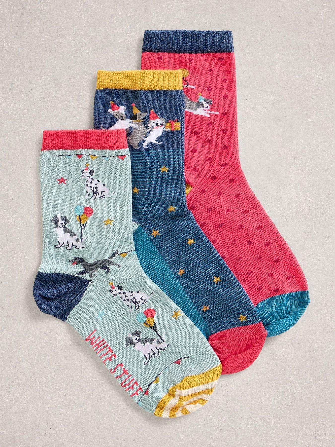 Image 1 of 2 of White Stuff 3 Pack Party Dogs Ankle Socks - Blue