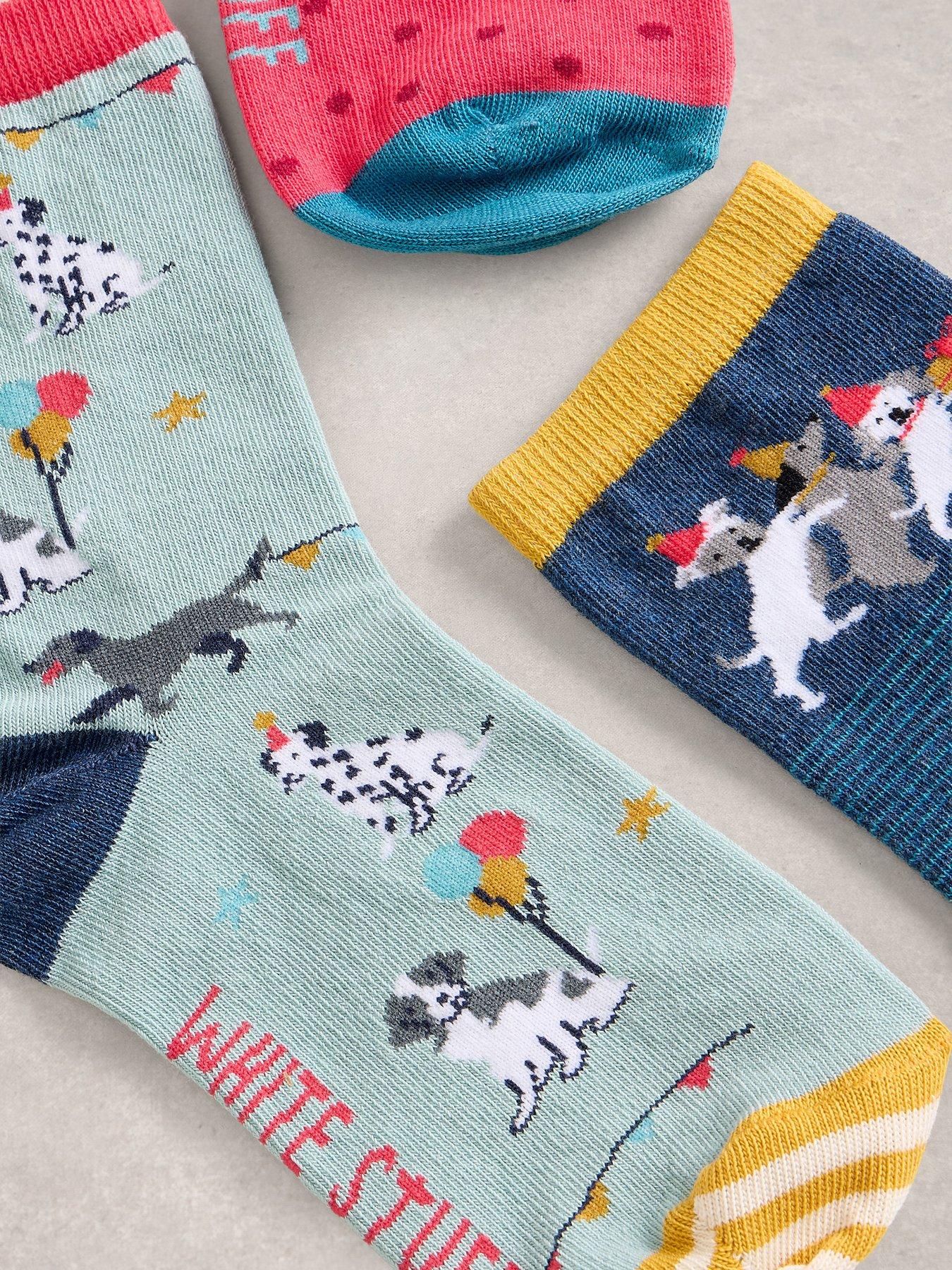 Image 2 of 2 of White Stuff 3 Pack Party Dogs Ankle Socks - Blue