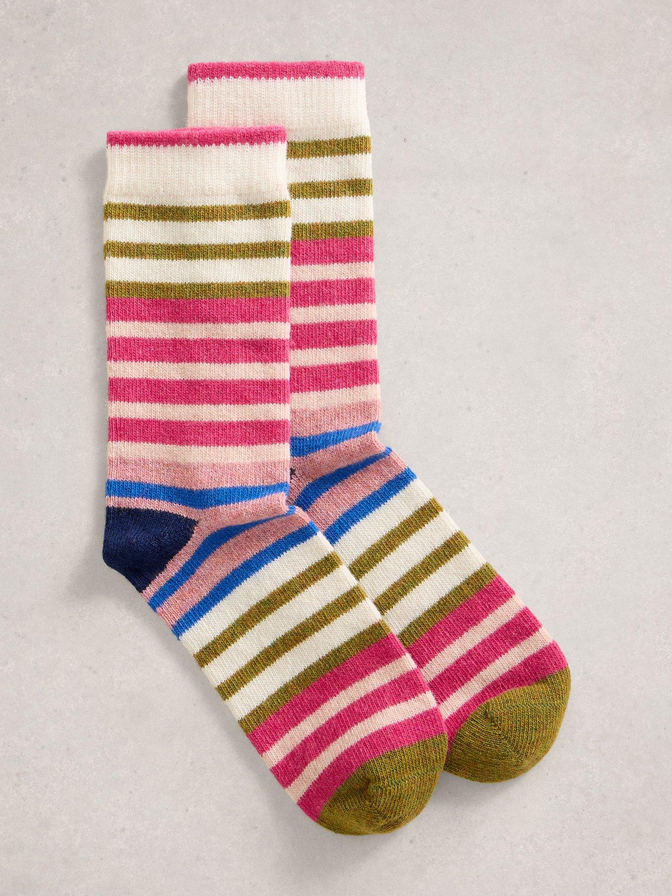 Image 1 of 2 of White Stuff Rainbow Stripe Wool Sock - Pink