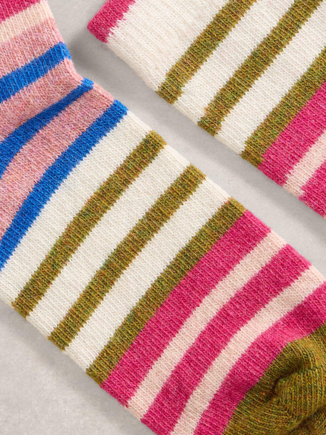 Image 2 of 2 of White Stuff Rainbow Stripe Wool Sock - Pink