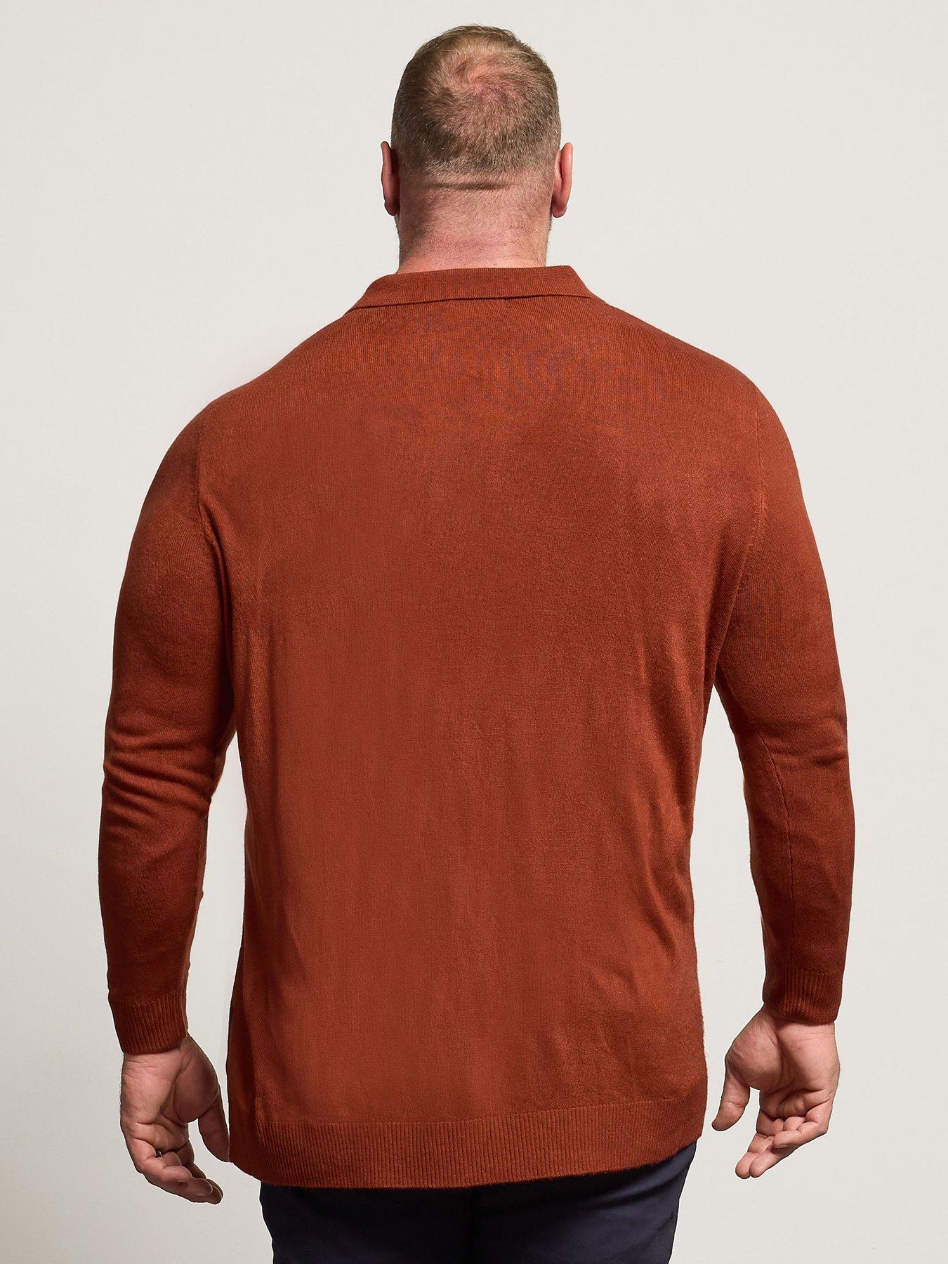 badrhino-long-sleeve-cable-knit-polo-shirt-orangestillFront