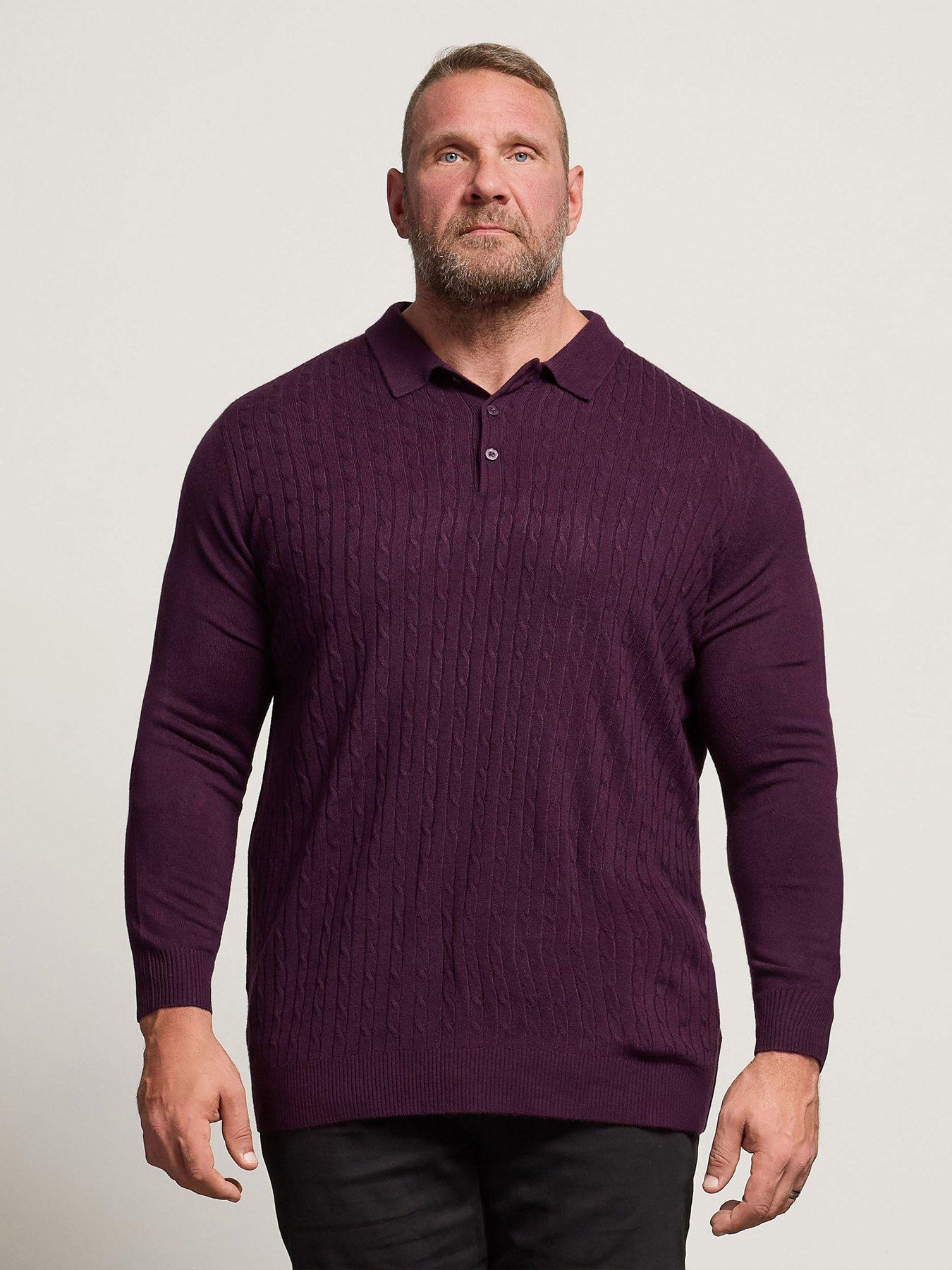 badrhino-long-sleeve-cable-knit-polo-shirt-dark-purplefront
