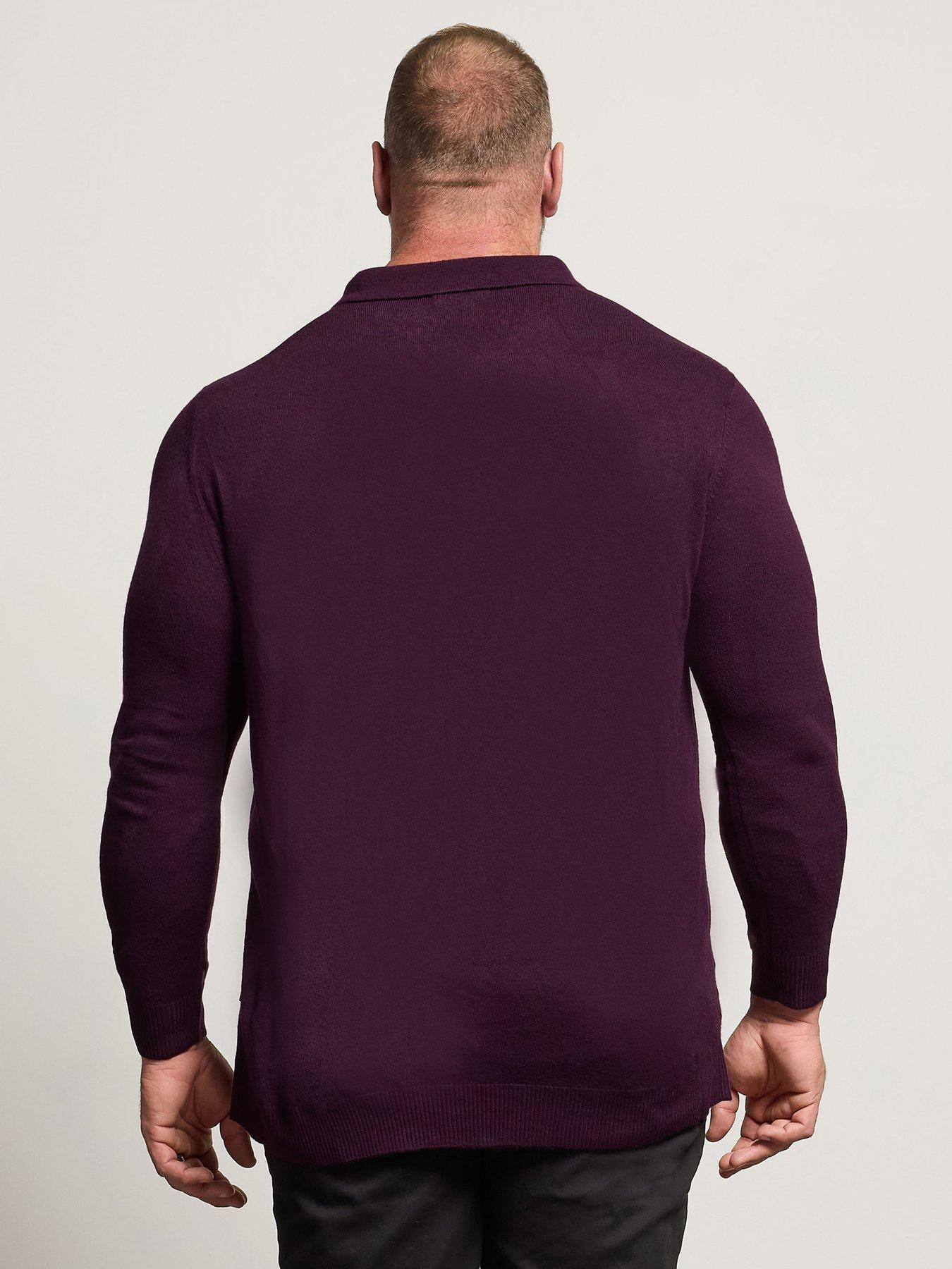 badrhino-long-sleeve-cable-knit-polo-shirt-dark-purplestillFront