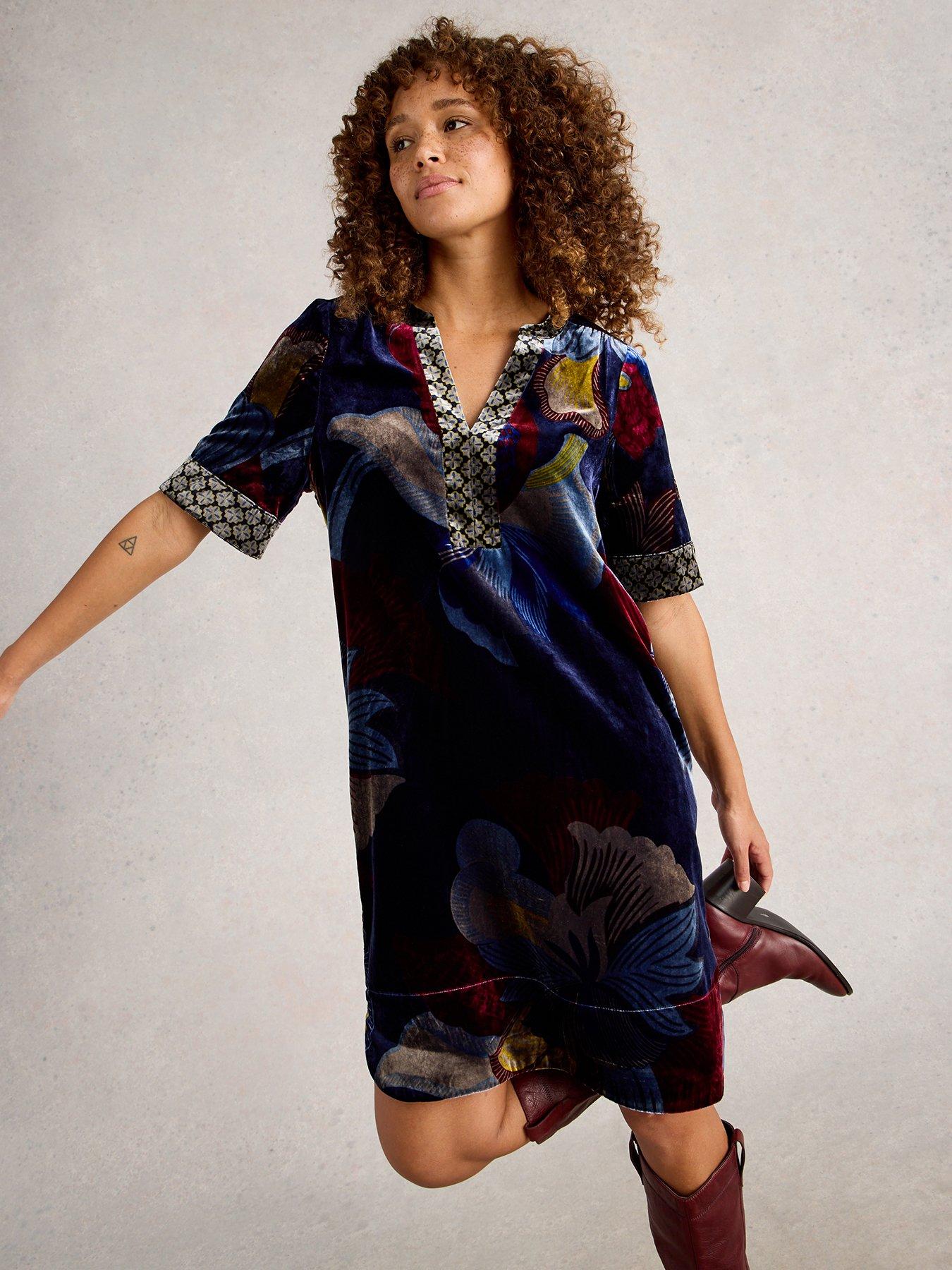 White Stuff June Velvet Dress - Blue