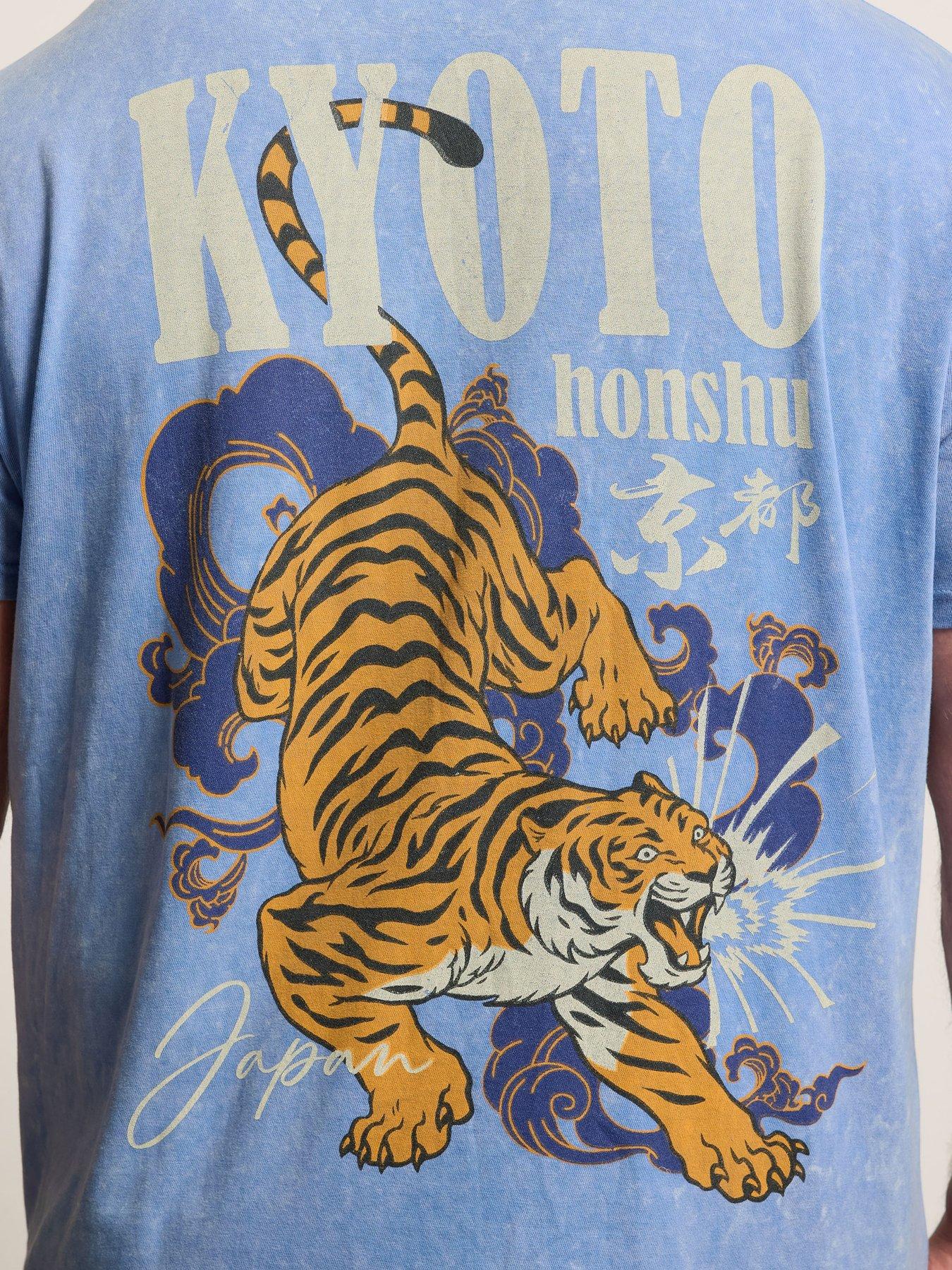 Image 4 of 6 of BadRhino Acid Wash Kyoto Tiger T-Shirt - Blue