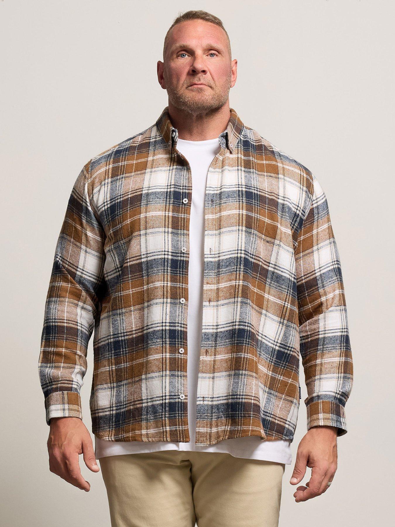 badrhino-navy-tan-brushed-check-long-sleeve-shirt-multifront