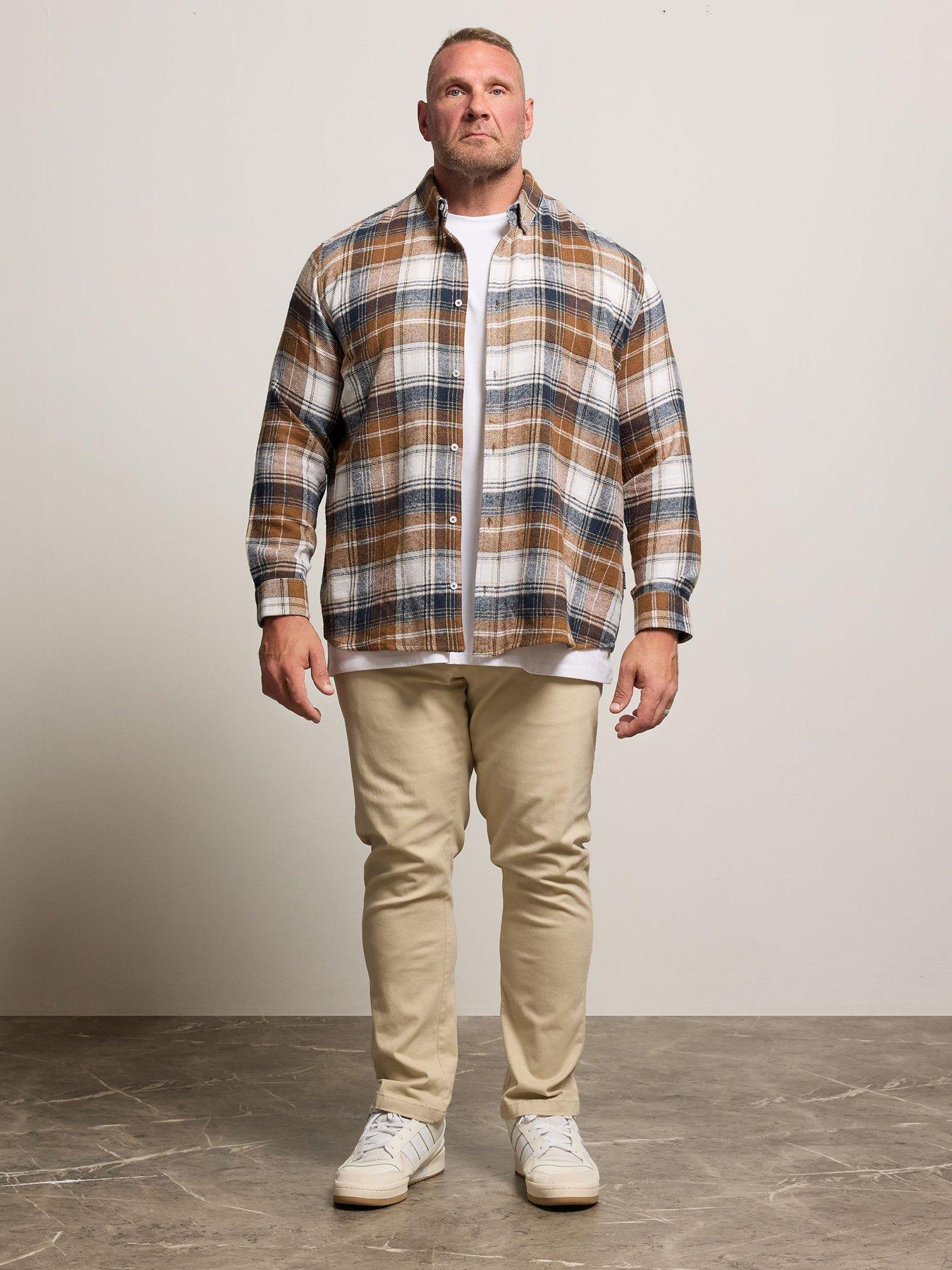 badrhino-navy-tan-brushed-check-long-sleeve-shirt-multiback