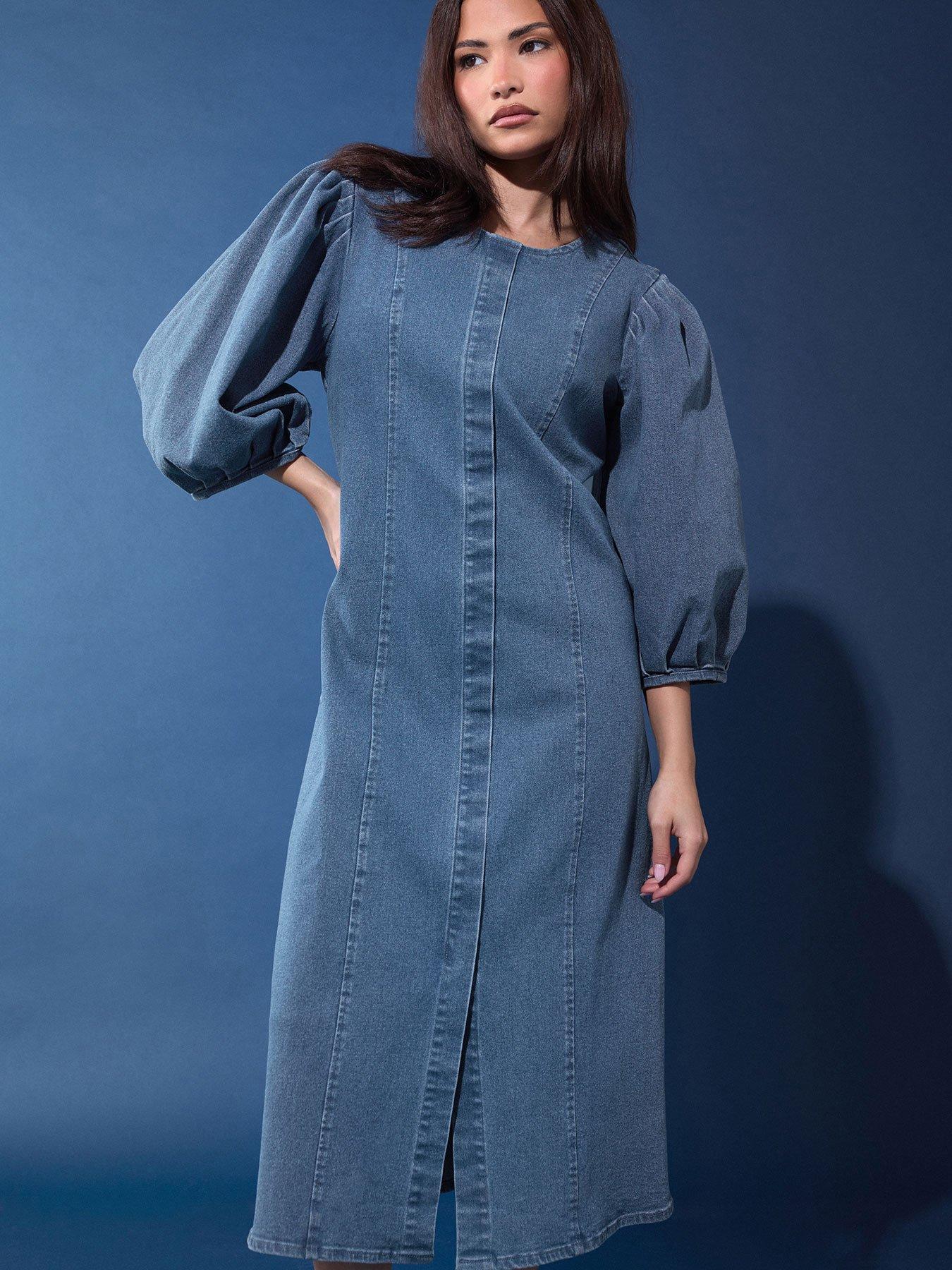 pixiegirl-petit-puff-sleeve-seam-front-midi-dressfront