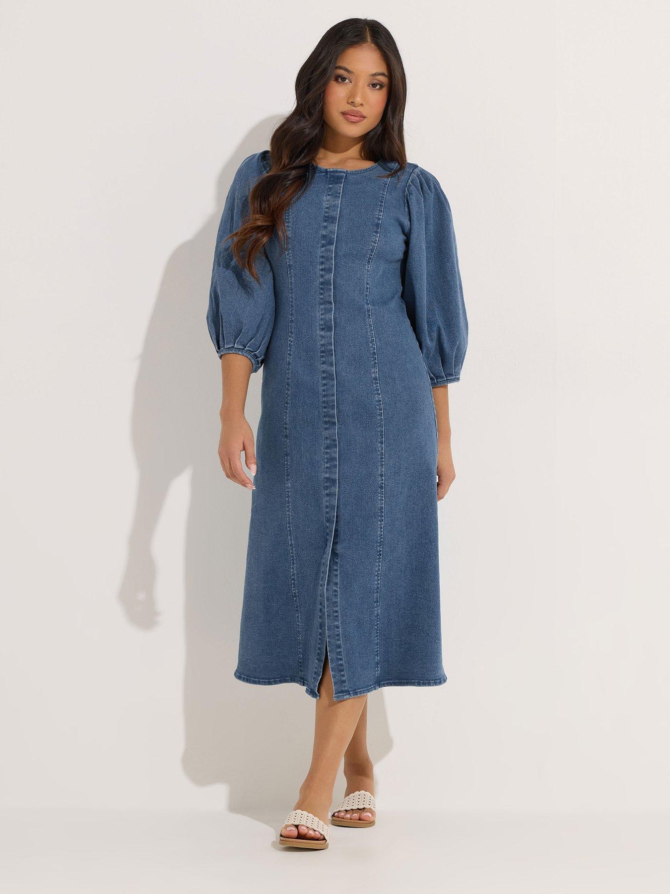 pixiegirl-petit-puff-sleeve-seam-front-midi-dressoutfit