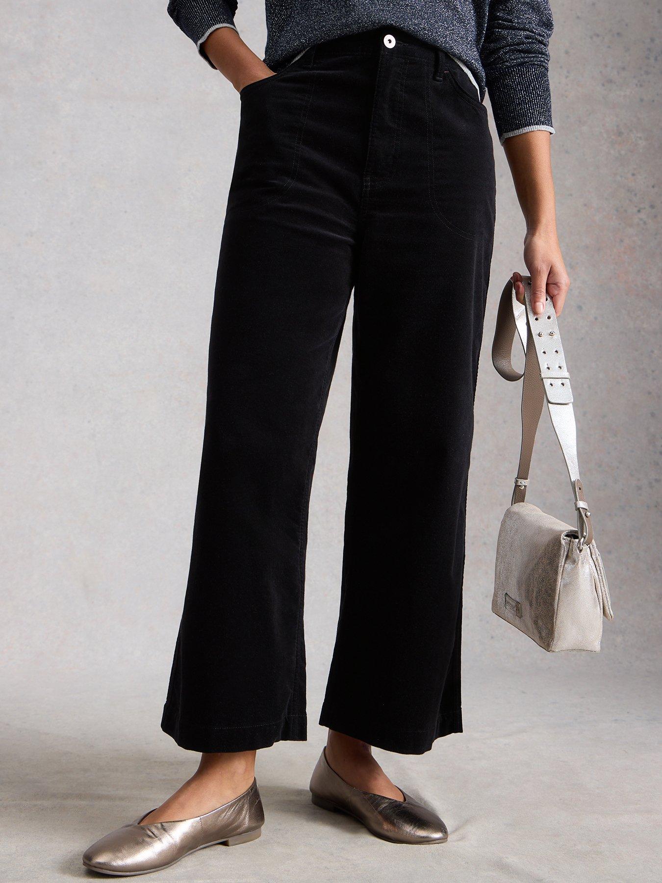 White Stuff Tia Velvet Wide Leg Jeans  - Black