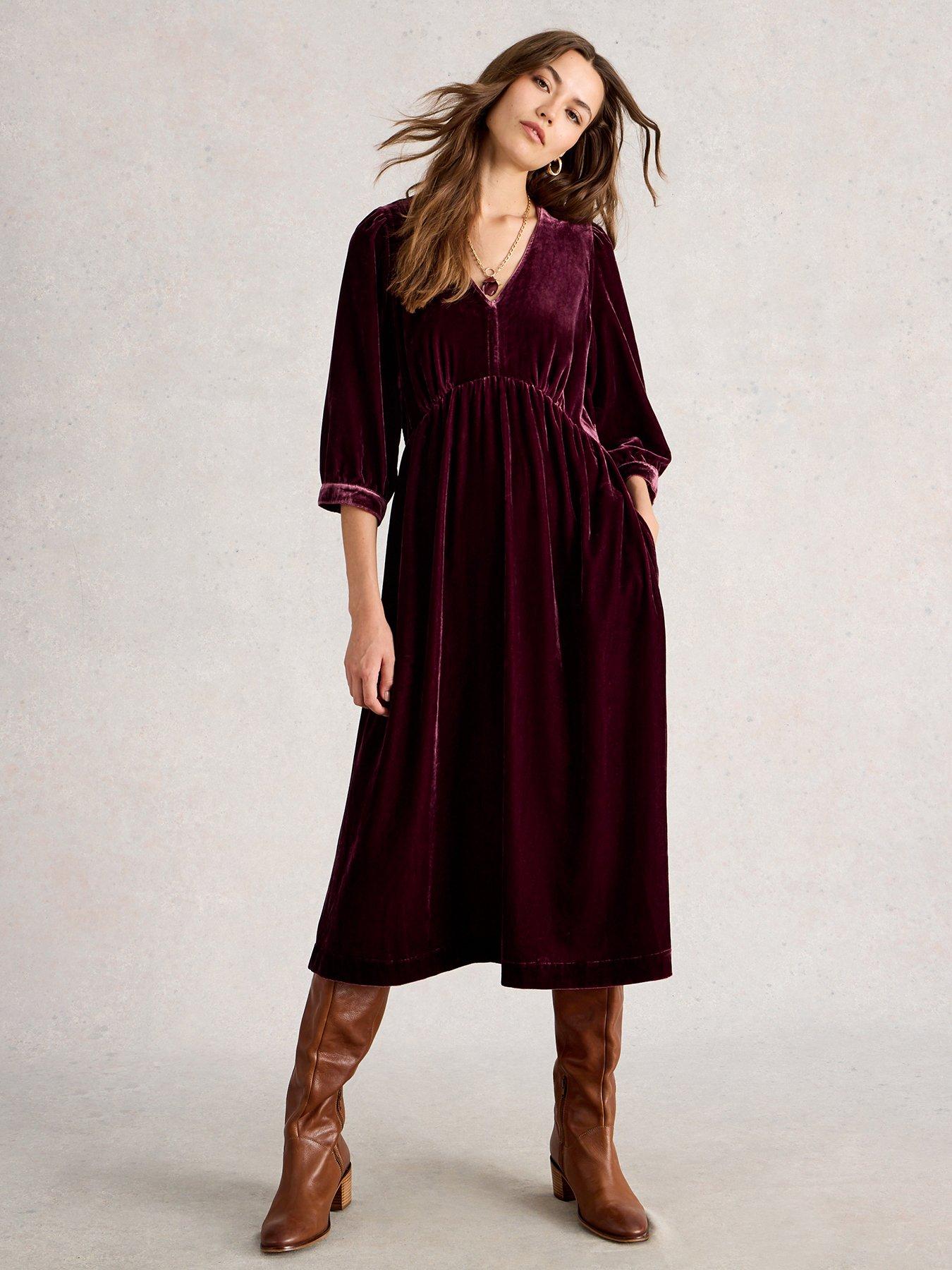 White Stuff Lucy Velvet Dress - Purple