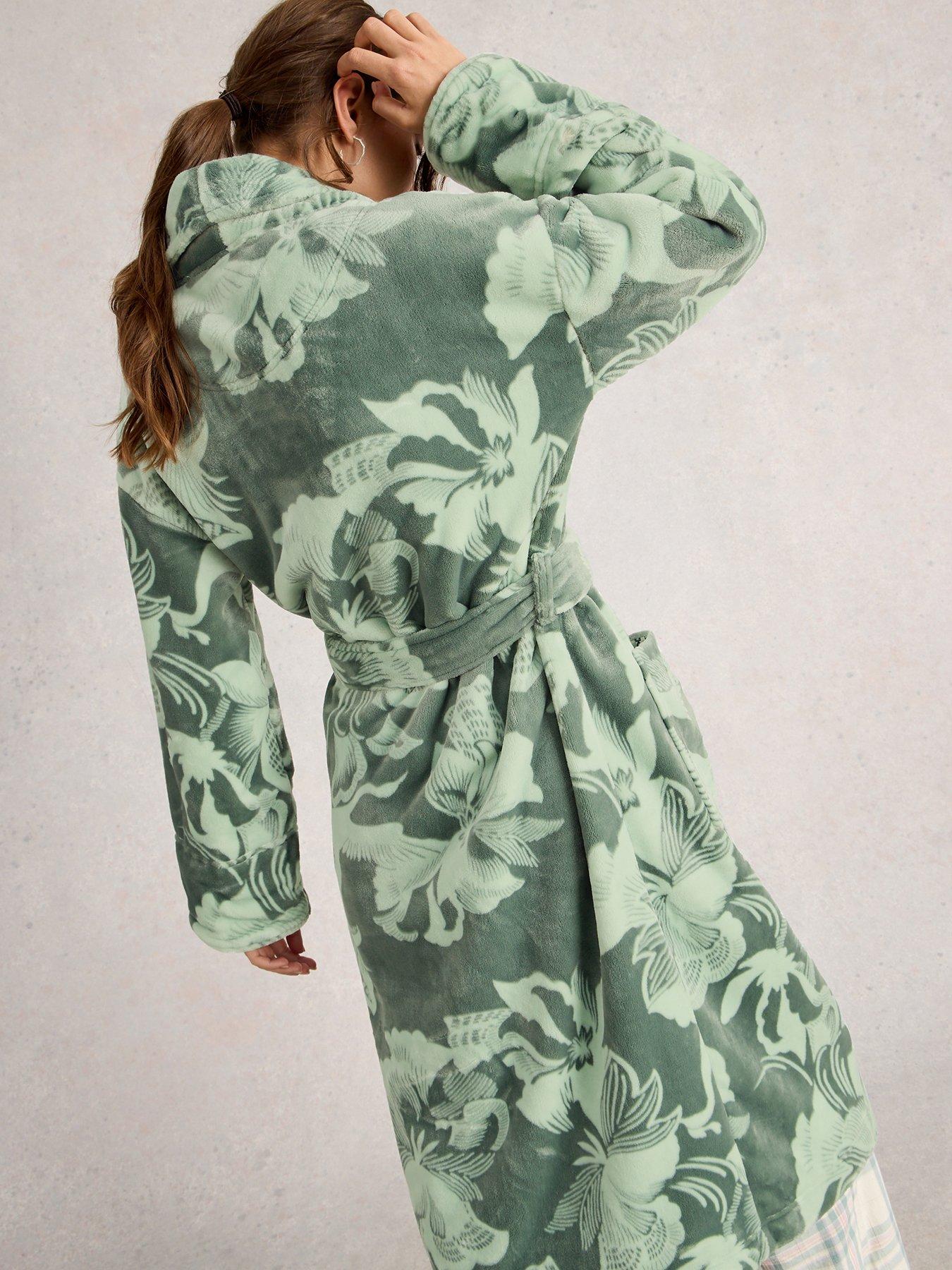 Image 2 of 6 of White Stuff Clover Print Dressing Gown - Green