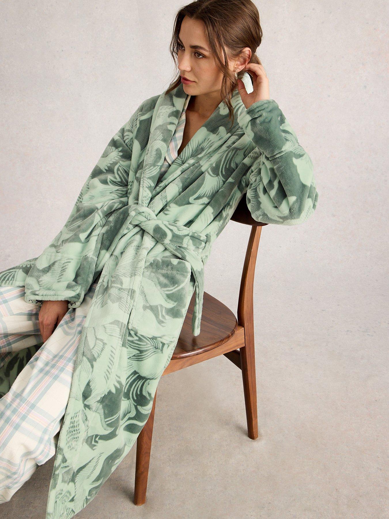 Image 4 of 6 of White Stuff Clover Print Dressing Gown - Green