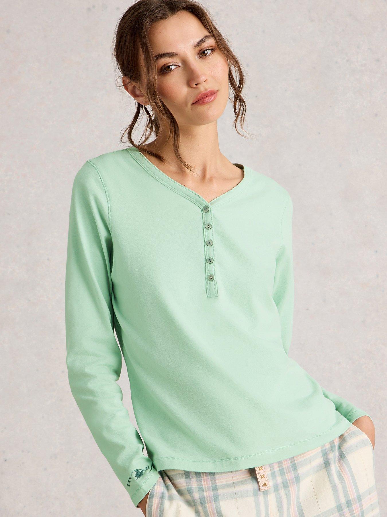 Image 1 of 6 of White Stuff Penny Henley Pyjama Top - Green