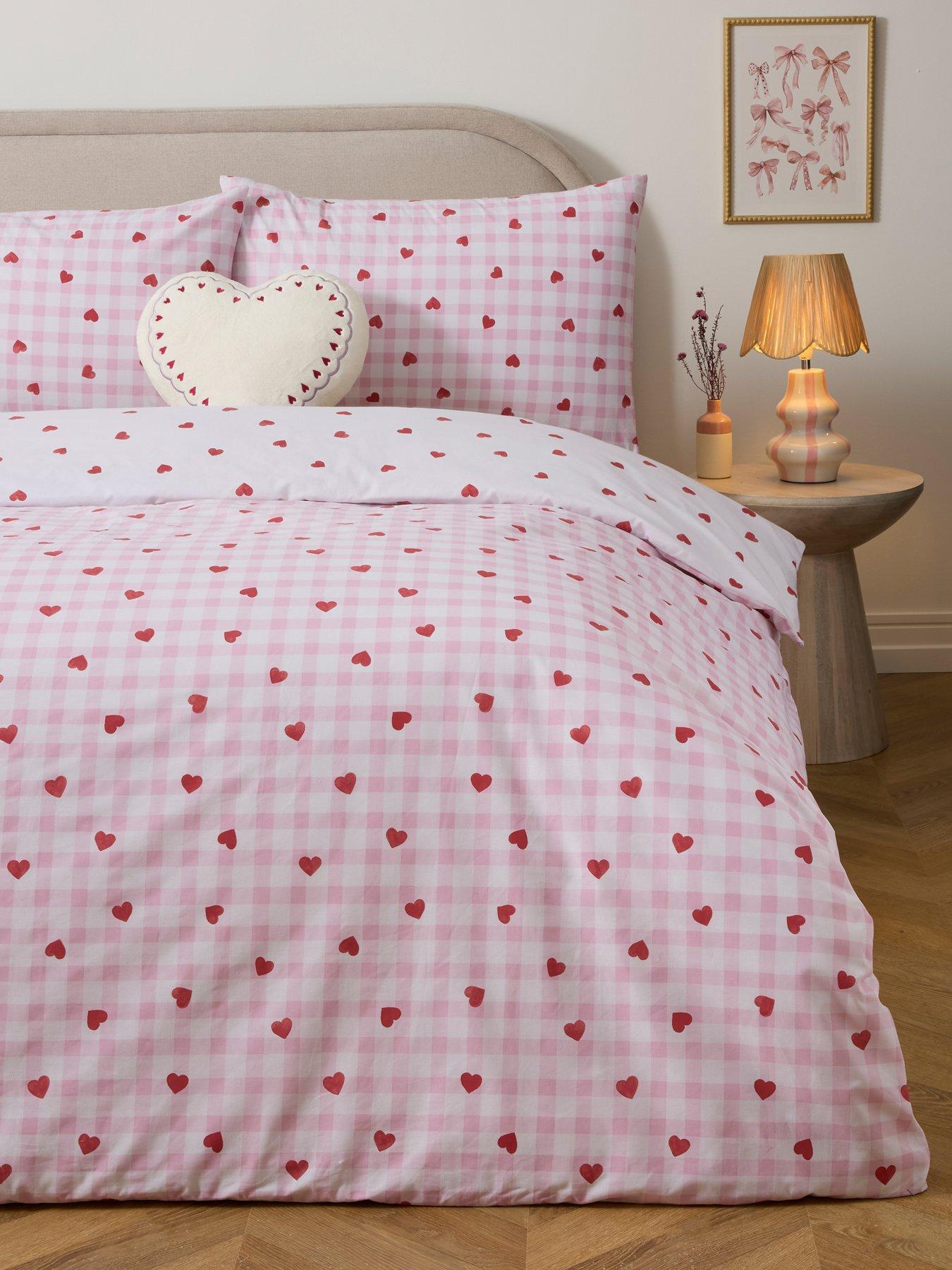 The Very Collection Hearts Gingham Printed Duvet Set - Ks