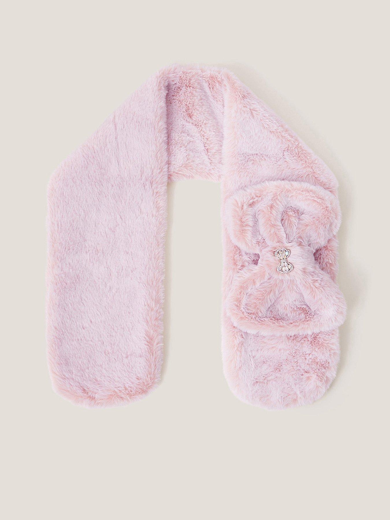 Image 1 of 2 of Monsoon Girls Fluffy Bow Scarf - Pink