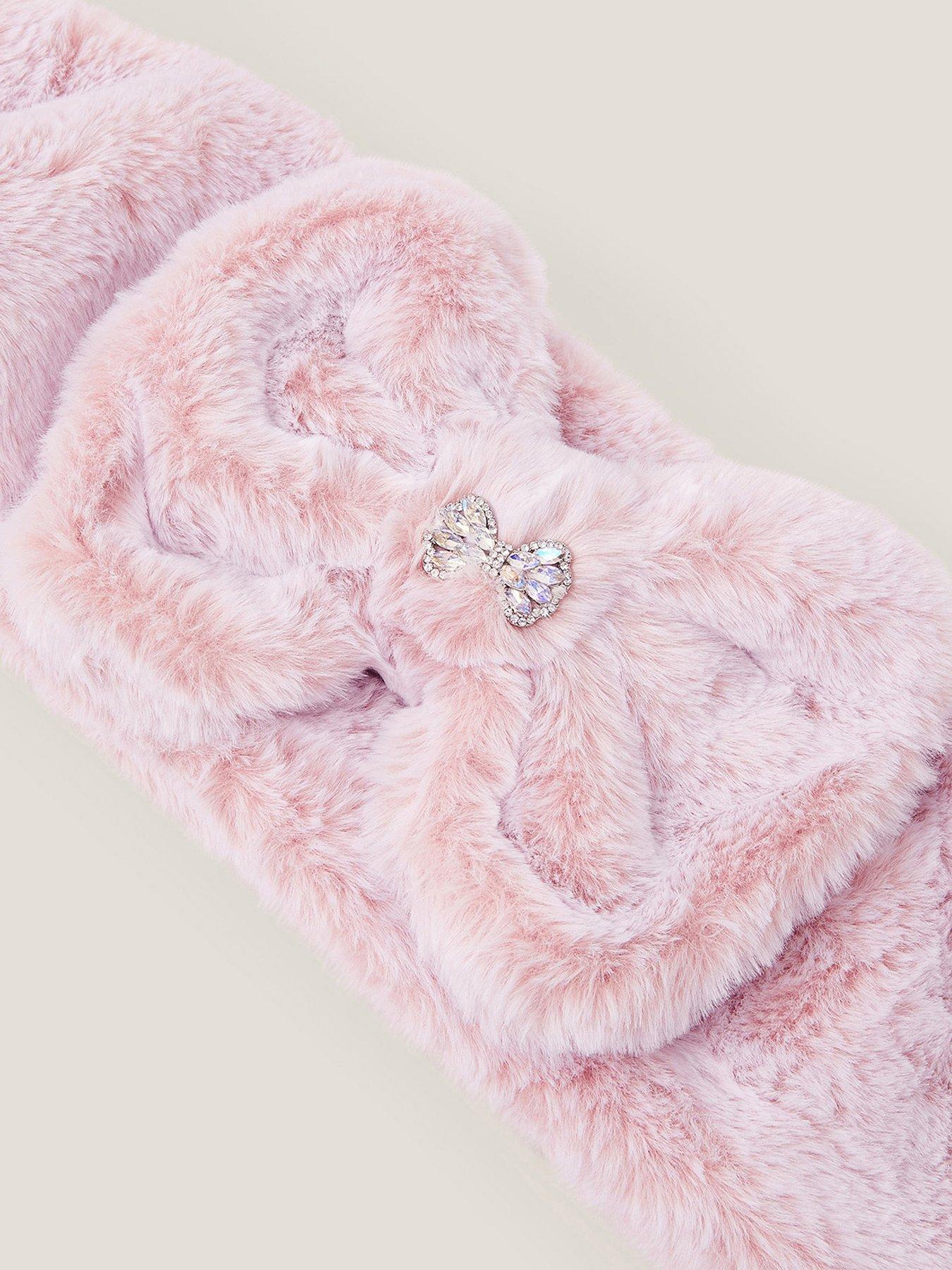 Image 2 of 2 of Monsoon Girls Fluffy Bow Scarf - Pink