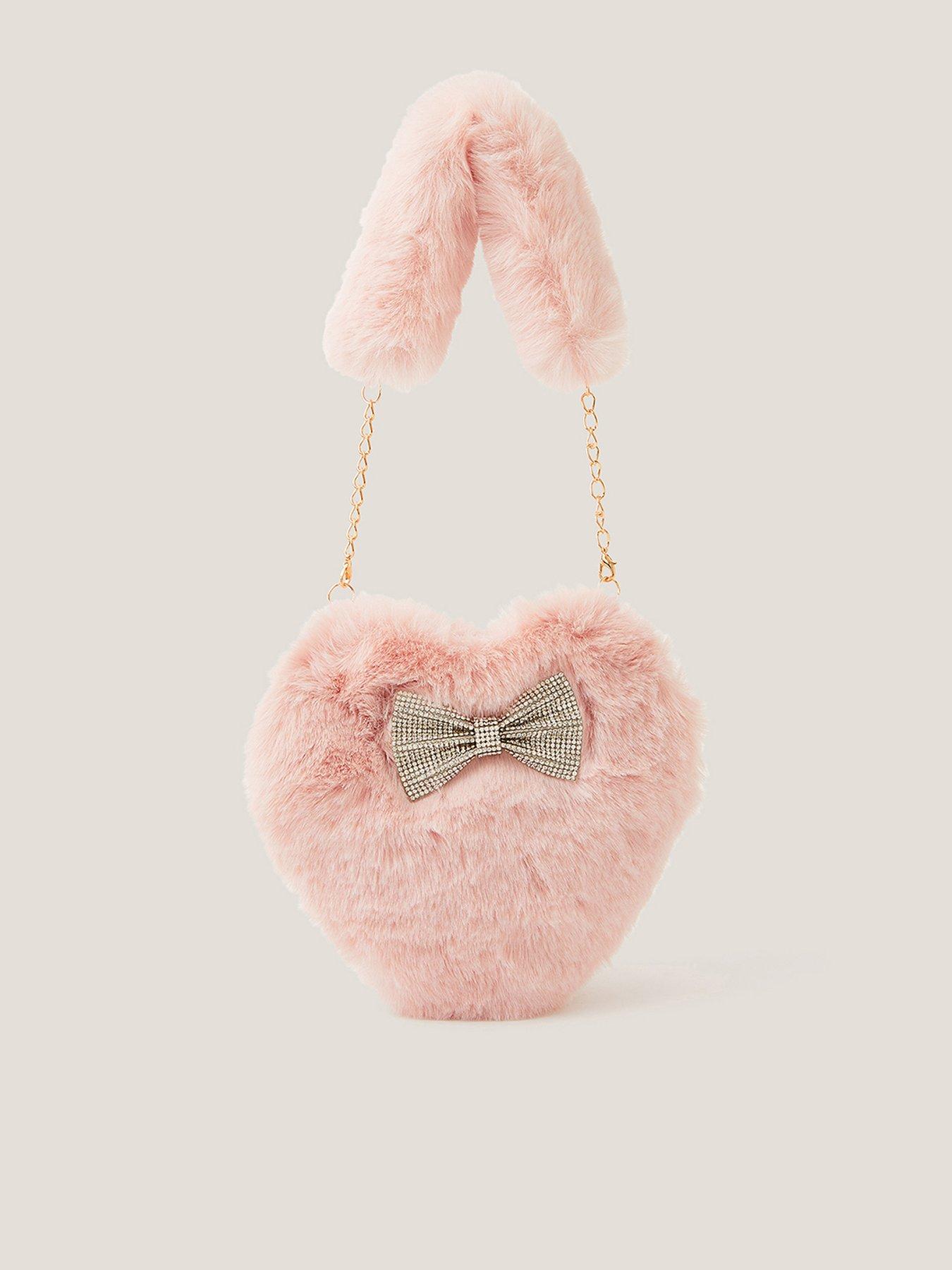Monsoon Girls Heart Fluffy Bag - Pink