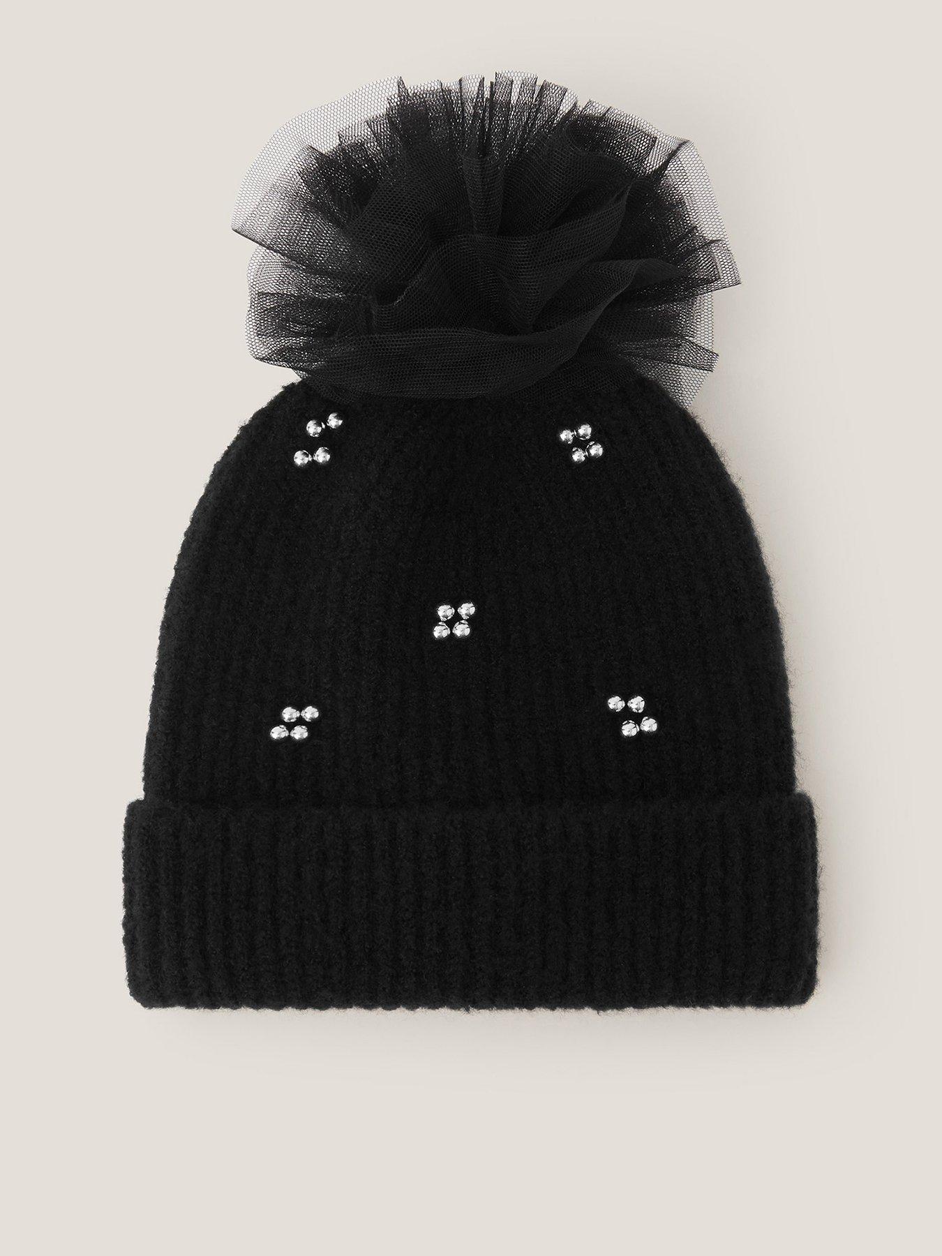 monsoon-girls-pearl-tulle-pom-hat-black