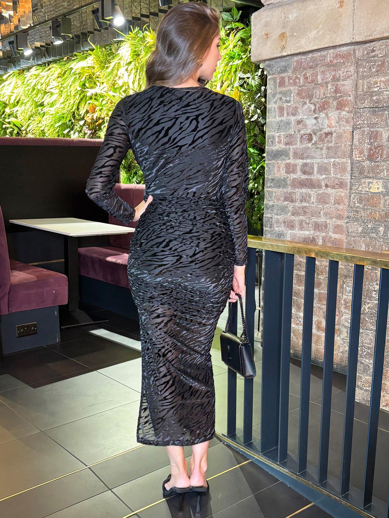 ax-paris-velvet-zebra-striped-overlay-long-sleeve-midi-dress-blackstillFront