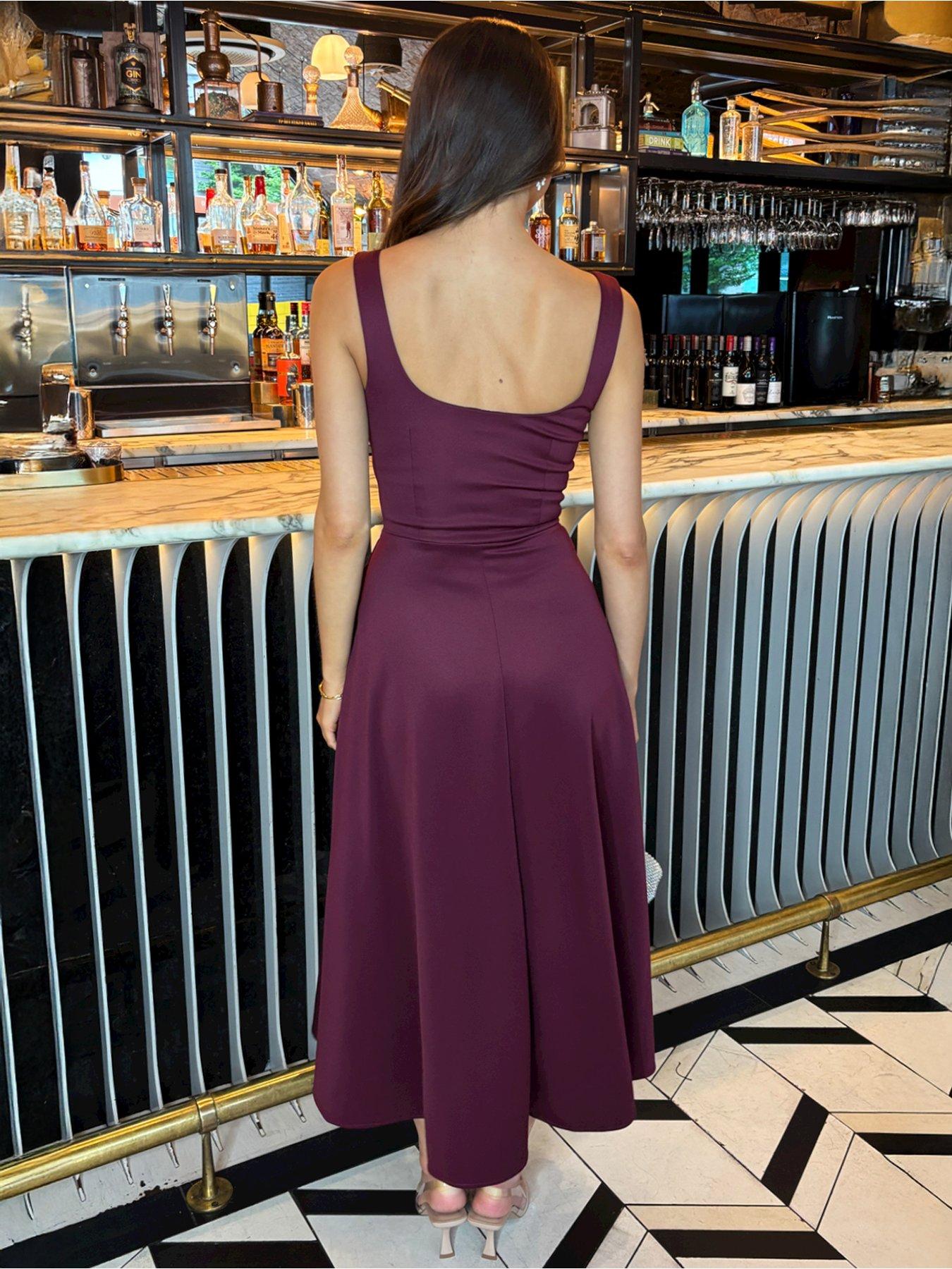 knee length dresses for ladies Purple Puff Sleeve Zola Midi Dress main image 0